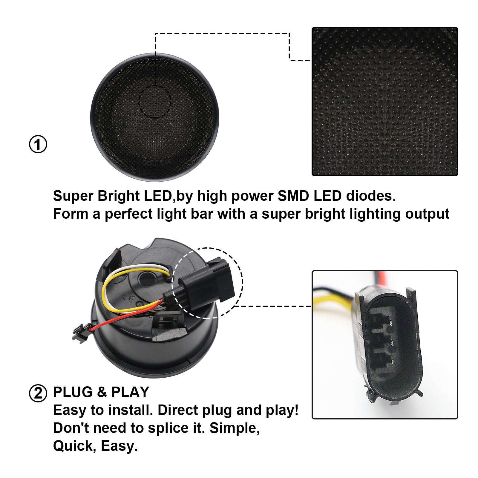 LED Turn Signal Lights for Jeep Wrangler JK & JKU (2007-2018) - White Halo DRL & Yellow Honeycomb Turn Signals - Smoked Lens - 2PCS - Perfect for Off-Roading & Daily Driving