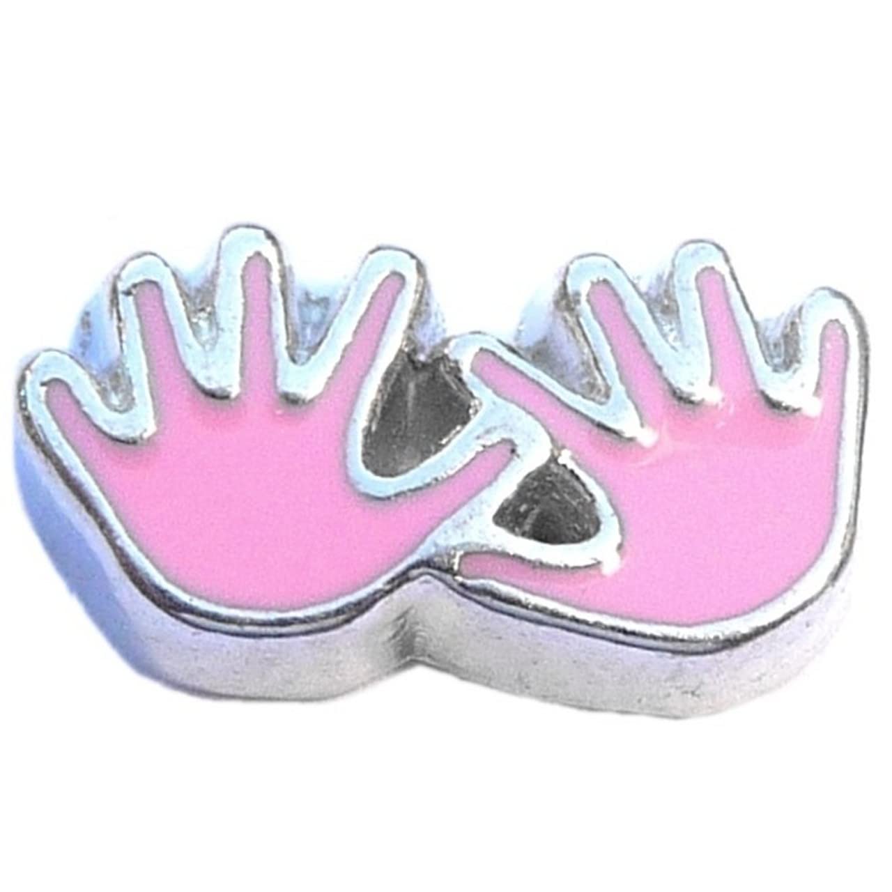 Pink Handprints Floating Locket Charm - Sterling Silver Personalized Keepsake Jewelry for Moms, Baby Shower Gifts & Memorial Necklaces