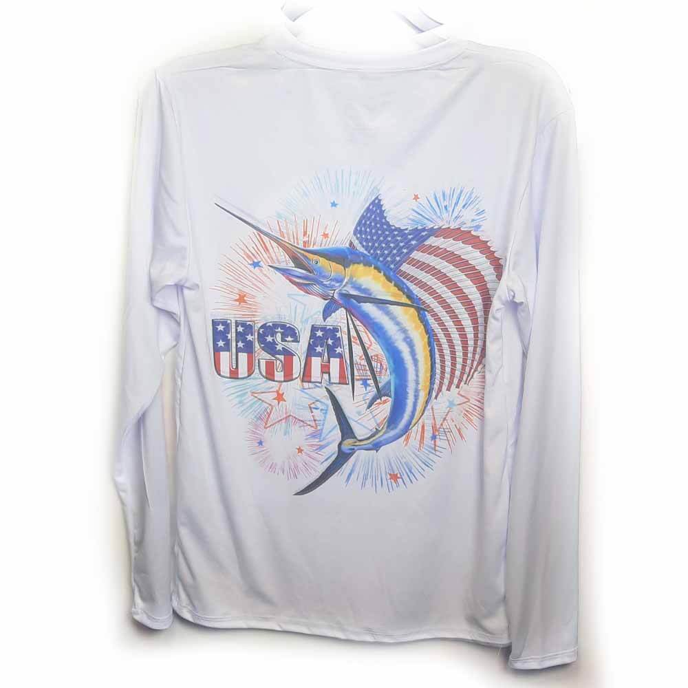 Men's Patriotic Sailfish Long Sleeve Performance Shirt UPF 50+ Sun Protection - Fishing, Boating & Outdoor Activities
