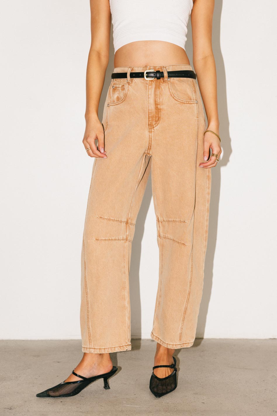 Lisette High Waist Barrel Jeans for Women - Distressed Denim Pants in Rust Color | Perfect for Casual Outfits, Date Nights & Fall Fashion