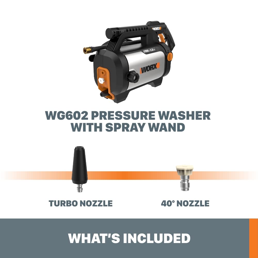 Worx WG602 13 Amp Electric Pressure Washer - 1870 PSI, 1.4 GPM - Powerful Cleaning for Driveways, Decks, Patios & Outdoor Surfaces
