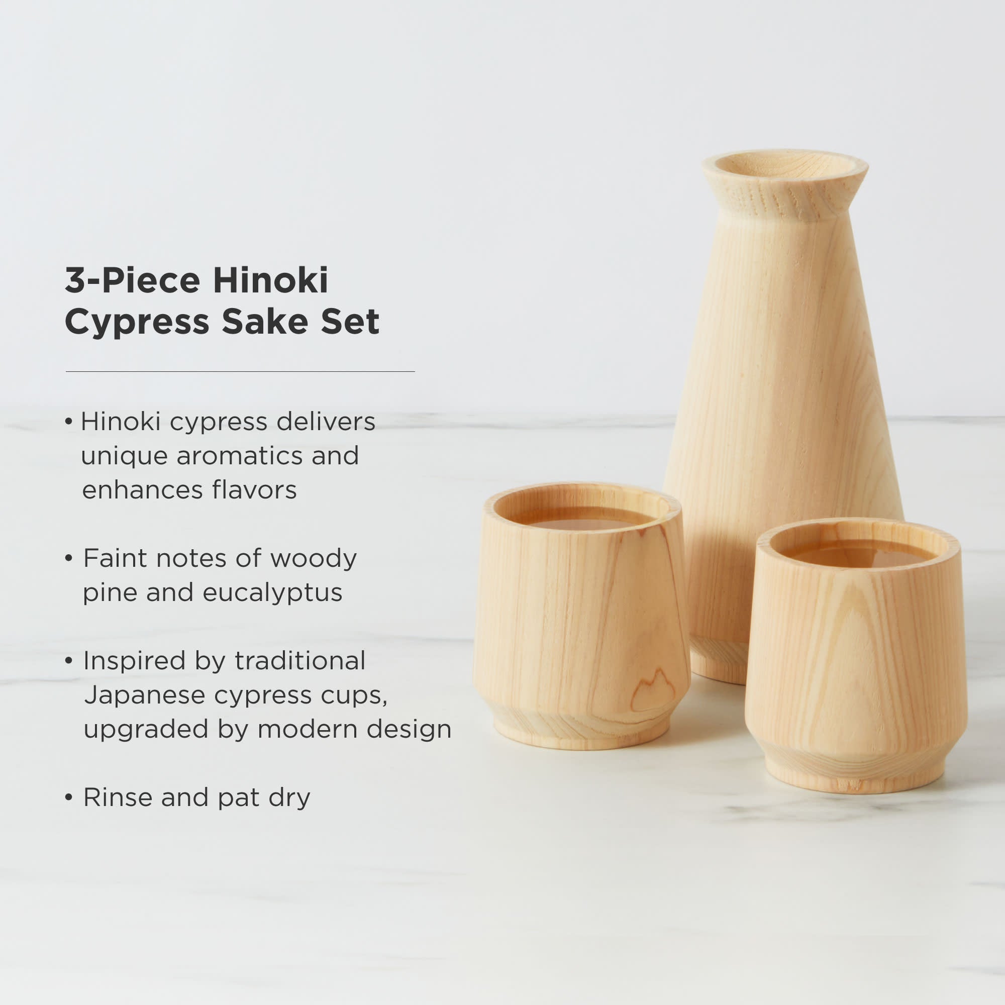 Premium Japanese Hinoki Cypress Wood Sake Set - Traditional Handcrafted Sake Cups & Carafe - Perfect for Japanese Dining, Gift Giving & Home Bar Decor