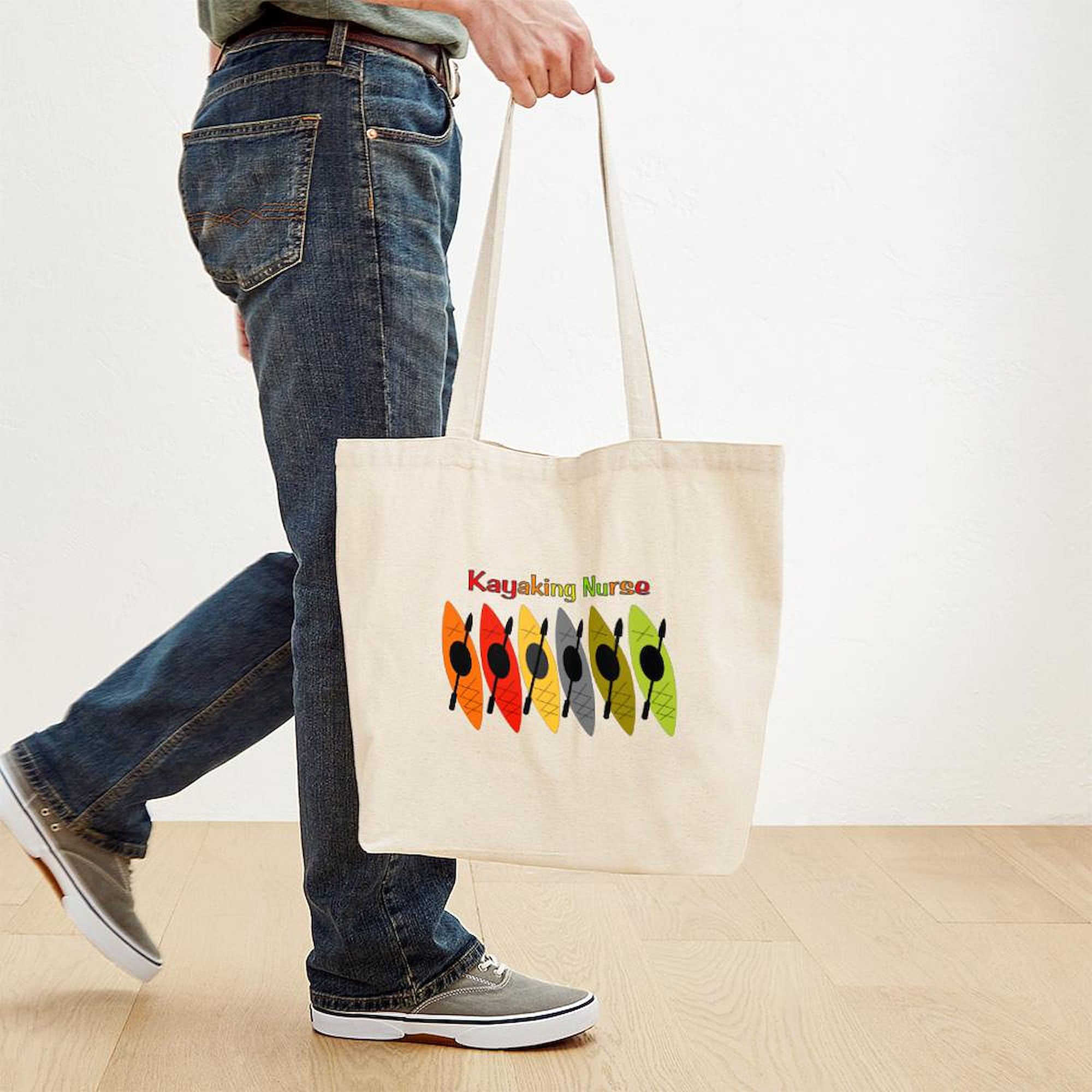Kayaking Nurse Tote Bag - Natural Canvas Reusable Shopping Bag for Nurses, Medical Professionals & Outdoor Enthusiasts | Perfect for Work, Groceries & Beach Trips