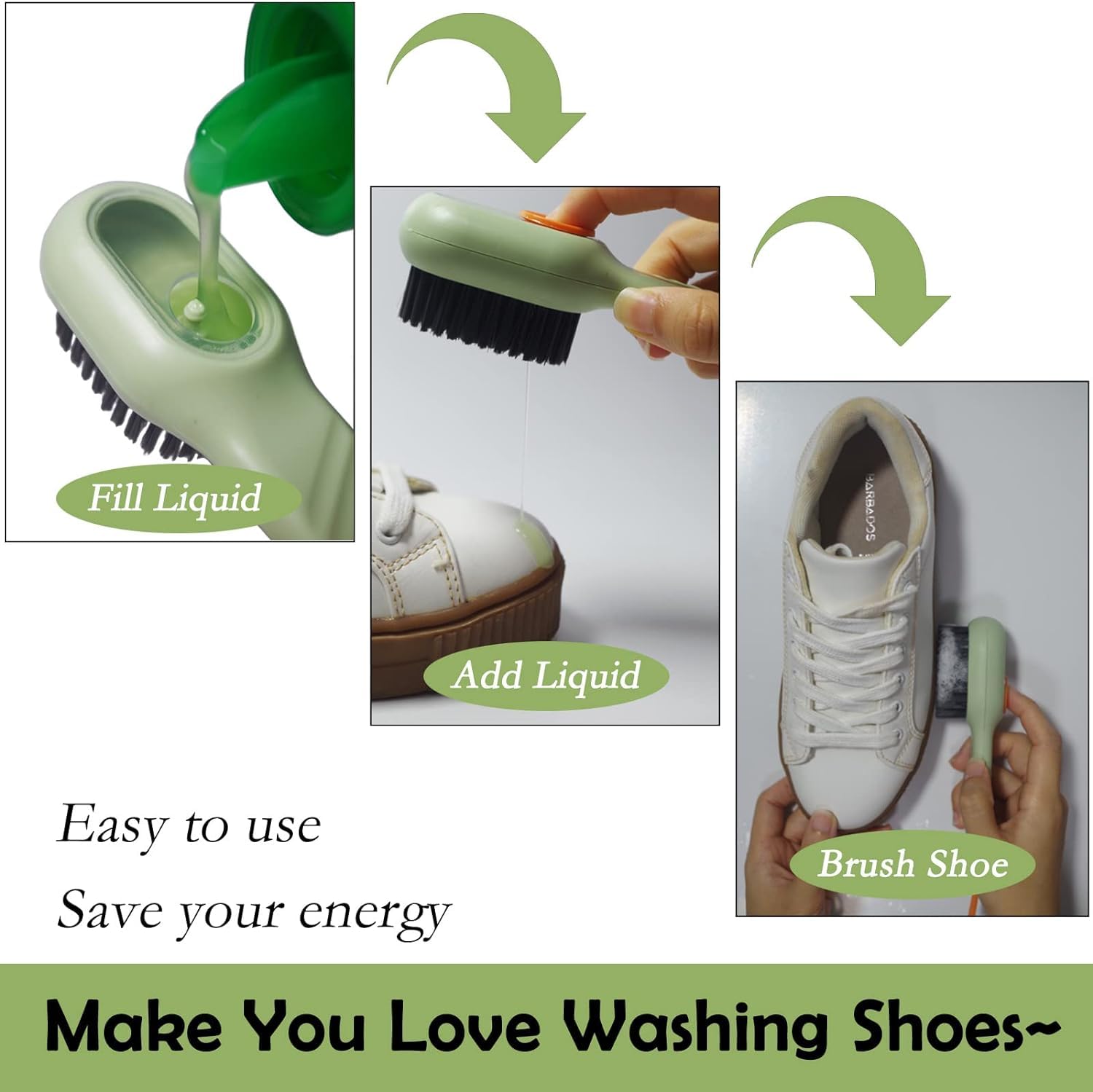 Multifunctional Liquid Shoe Brush with Soap Dispenser - Long Handle Press-Type Cleaner with Refillable Liquid Cartridge (Pack of 1) - Perfect for Sneakers, Boots & Leather Shoes Cleaning at Home or On-The-Go