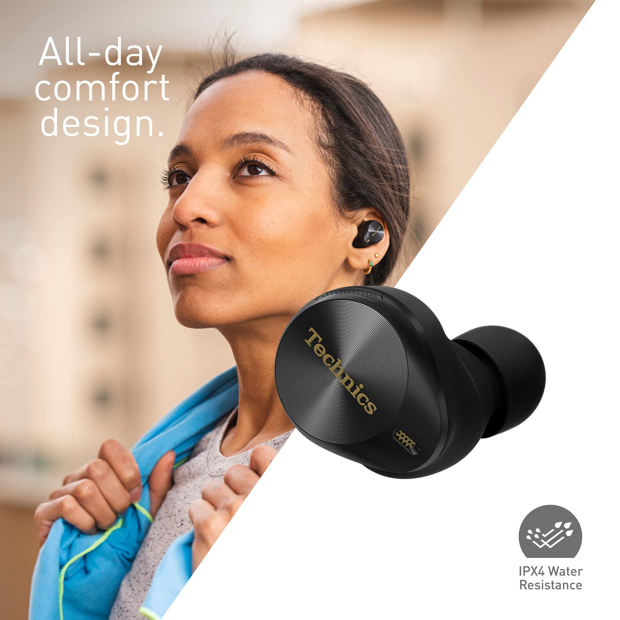 Technics EAH-AZ80E-K Wireless Bluetooth Earbuds with Active Noise Cancelling (ANC), Multipoint Connectivity for 3 Devices, Comfort-Fit In-Ear Design, Wireless Charging Case - Perfect for Commuting, Workouts & Travel (Black)