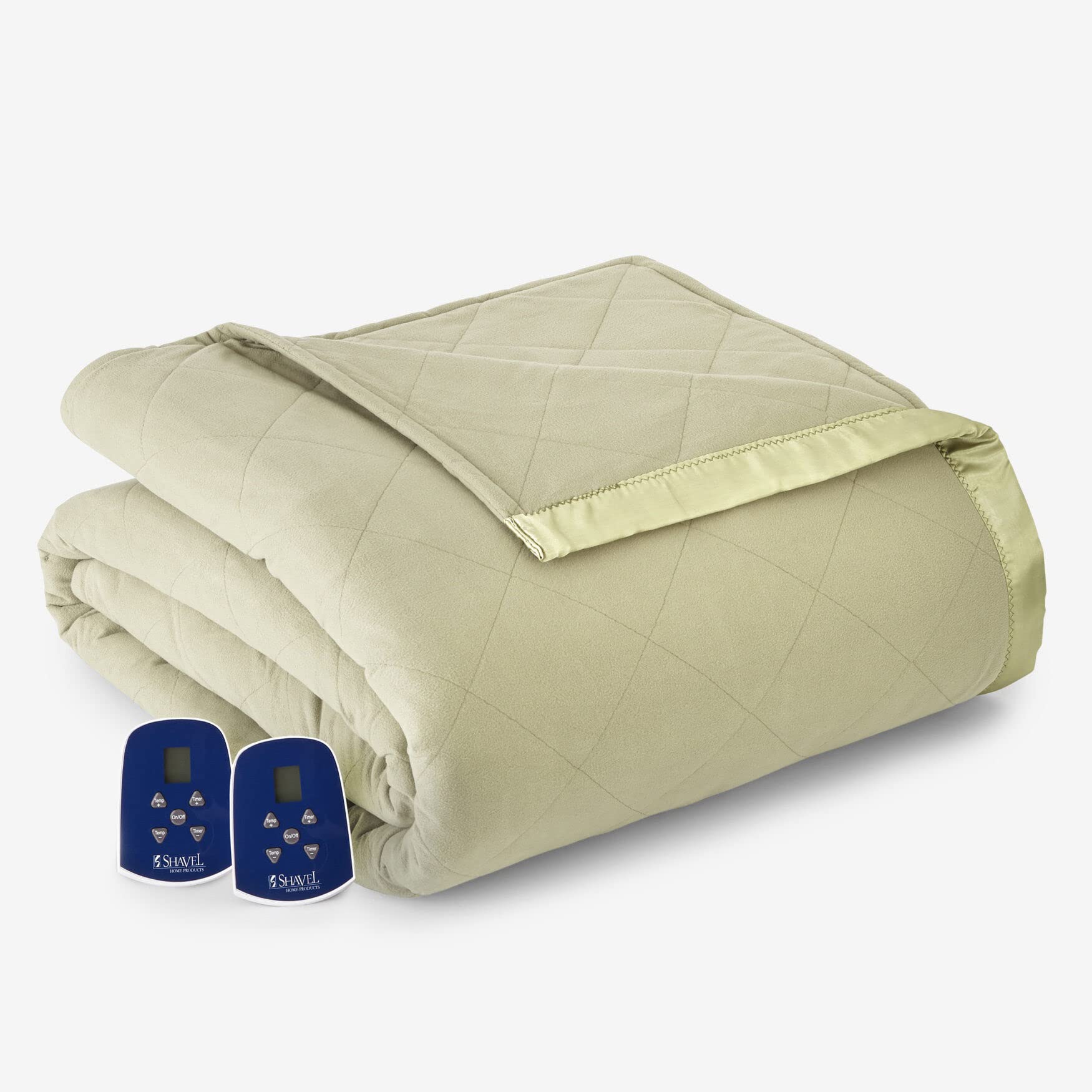 BrylaneHome Microflannel 7-Layer Electric Heated Blanket - Queen Size, Sage Green, Ultra Soft & Energy Efficient for Winter Nights, Bedroom & Living Room Use