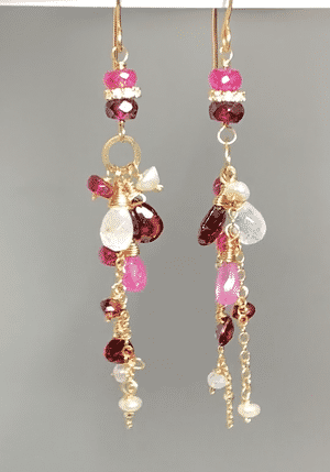 Red Gemstone Long Boho Chain Dangle Earrings - Garnet & Pink Sapphire Jewelry for Women | Perfect for Boho Chic, Festival, and Party Outfits