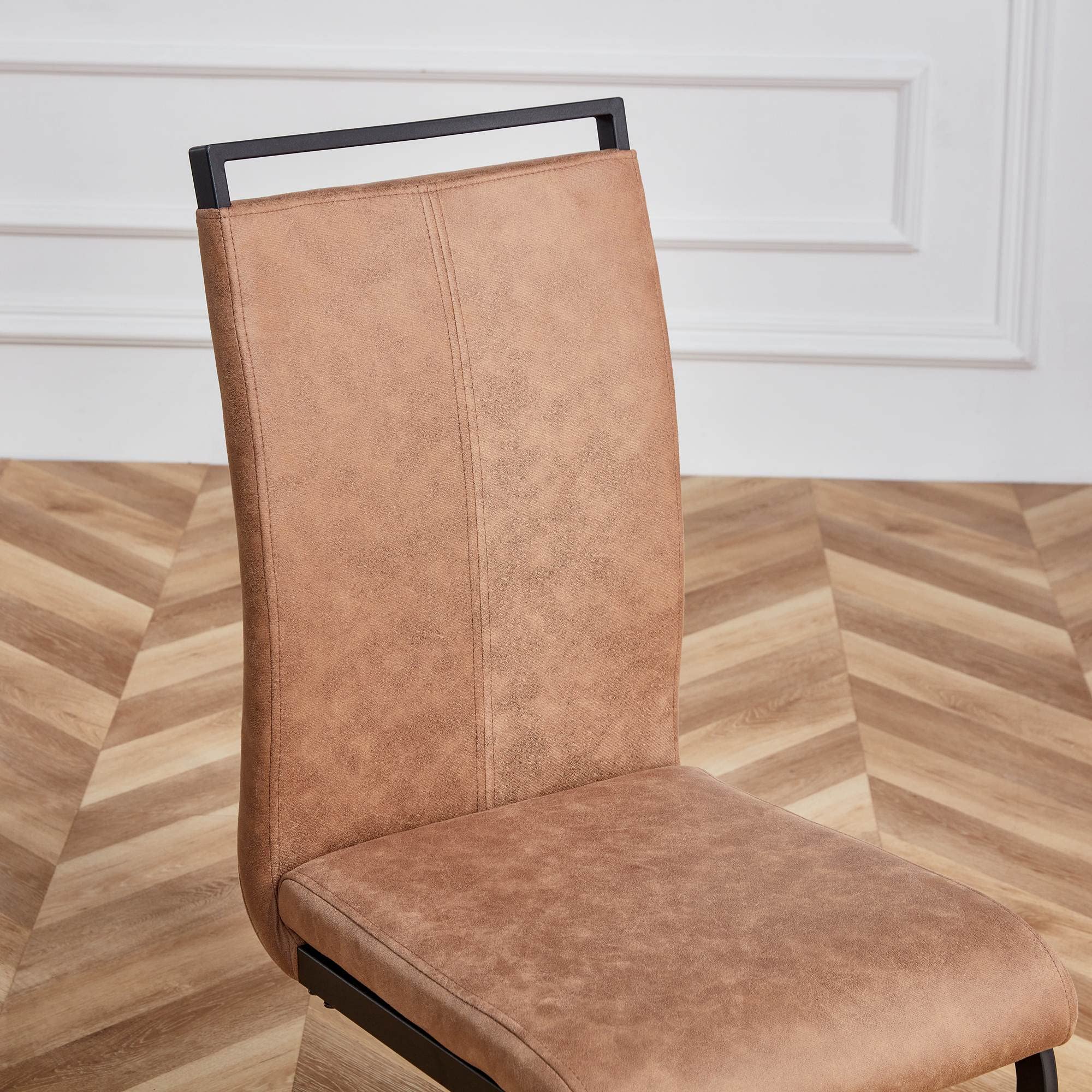 Baysitone Modern Dining Chairs Set of 4 - High Back Kitchen Chairs with Leatherette Padded Seats - Brown Dining Room Chairs for Kitchen, Living Room & Restaurant - Perfect for Family Dinners & Entertaining Guests
