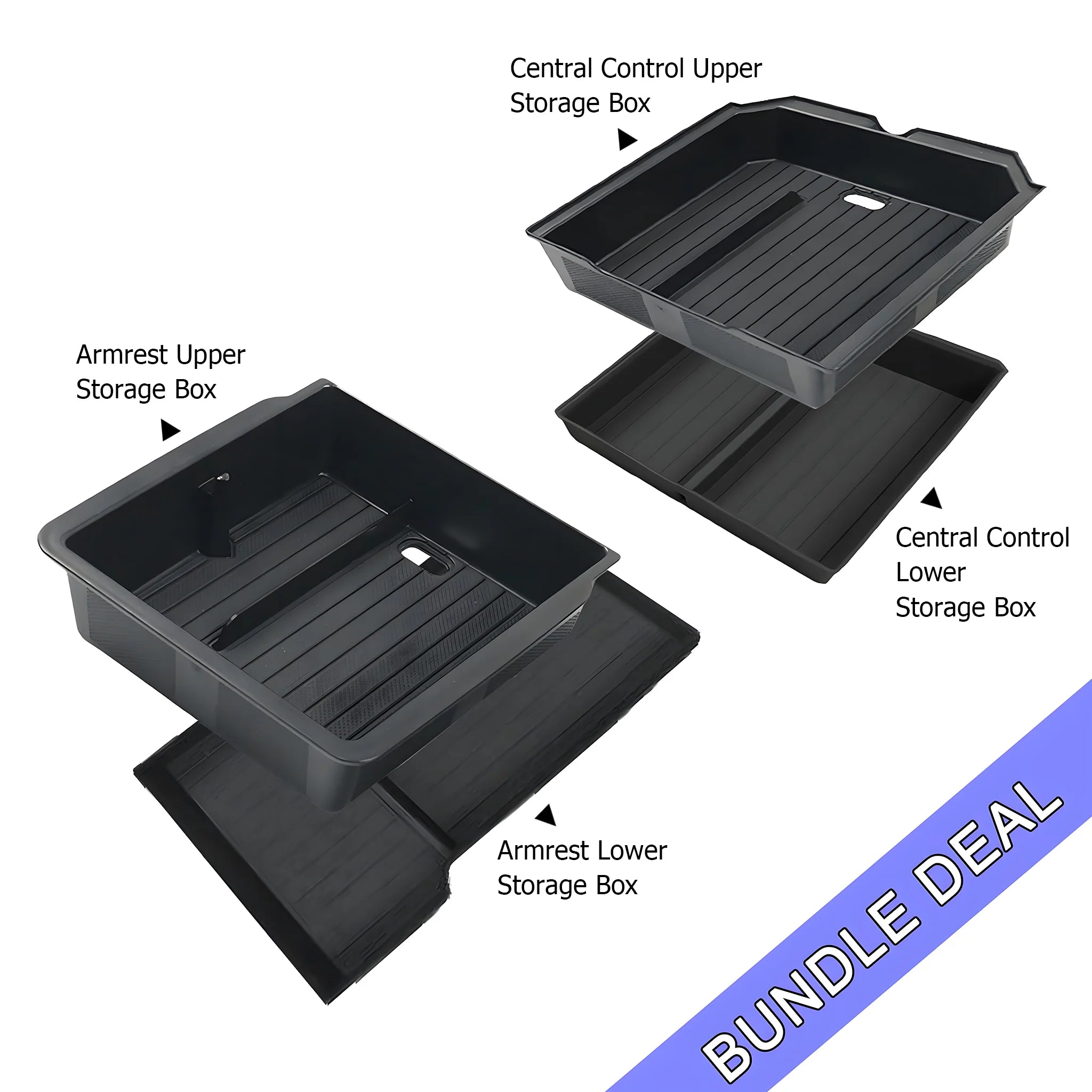 2024-2025 Tesla Model 3 & Model Y Center Console Organizer Set - 4 Piece Car Storage Box Organizer for Phone, Keys & Accessories - Perfect for Road Trips & Daily Commute