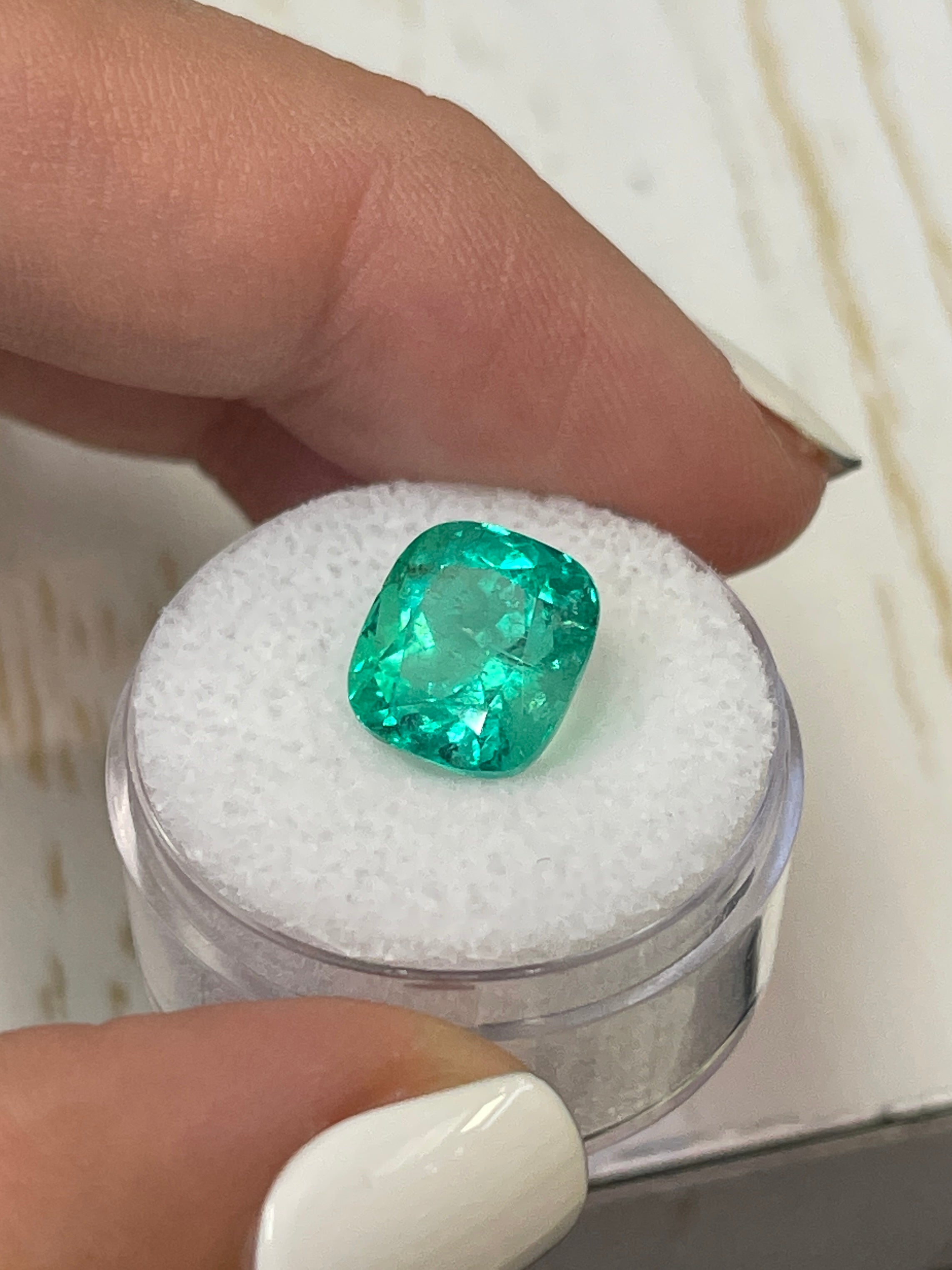 5.29 Carat Certified Natural Loose Colombian Emerald - Bluish Green Cushion Cut 10.5x9.7mm | Engagement Ring, Pendant & Jewelry Making Gemstone