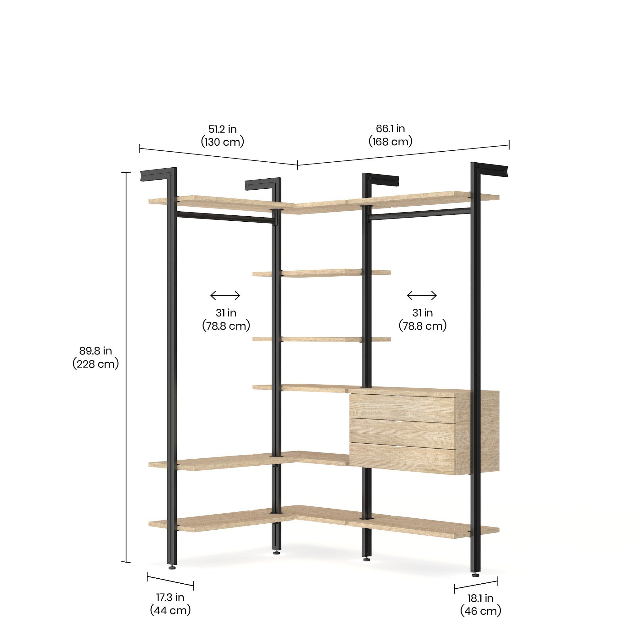 Corner Wardrobe Closet with Drawers - Space Saving Storage Organizer for Bedroom, Closet & Small Spaces | CLOS IT W 309