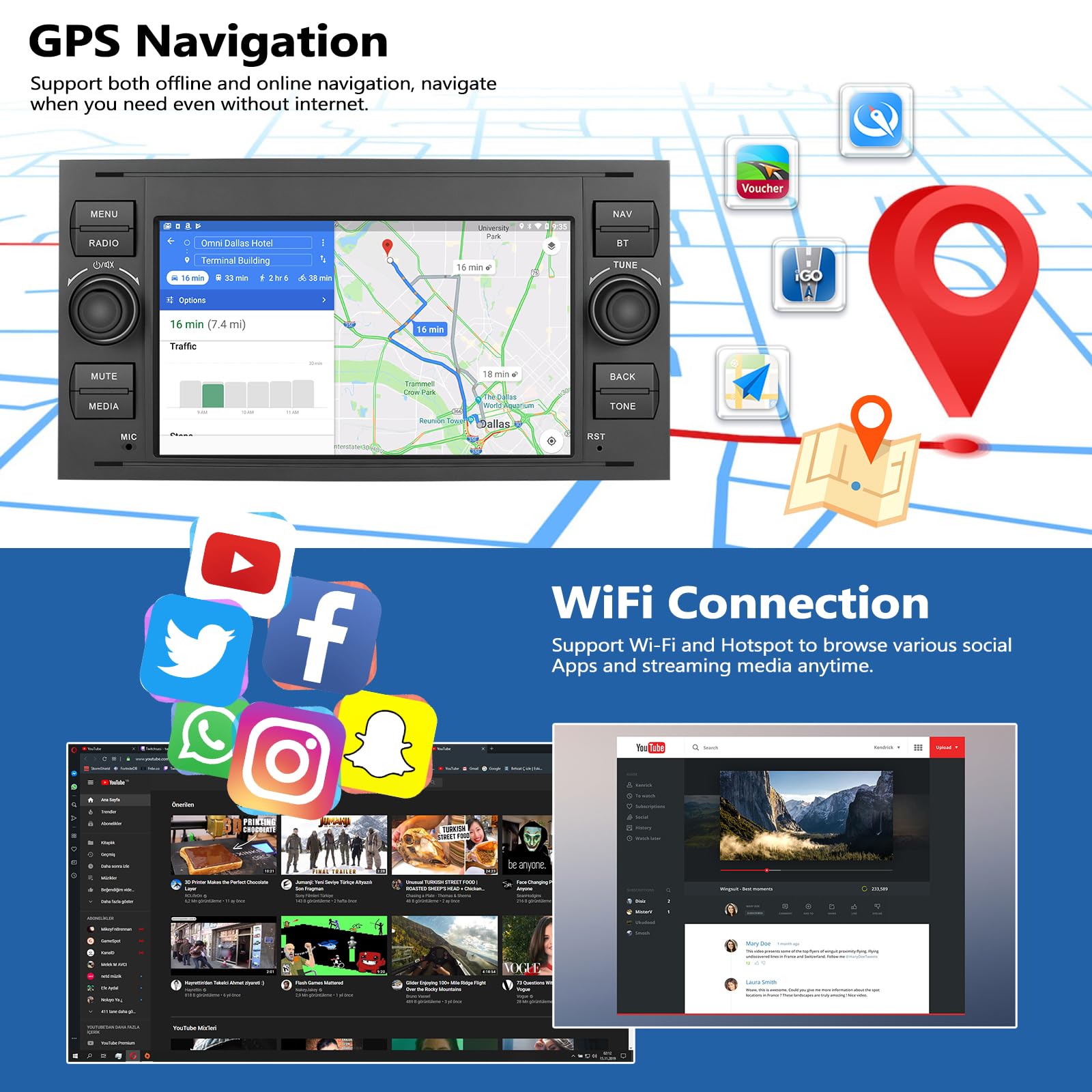 2G+64G Android 13 Car Stereo for Ford Fiesta/Focus/Kuga/Transit Connect/Mondeo/Smax - 7