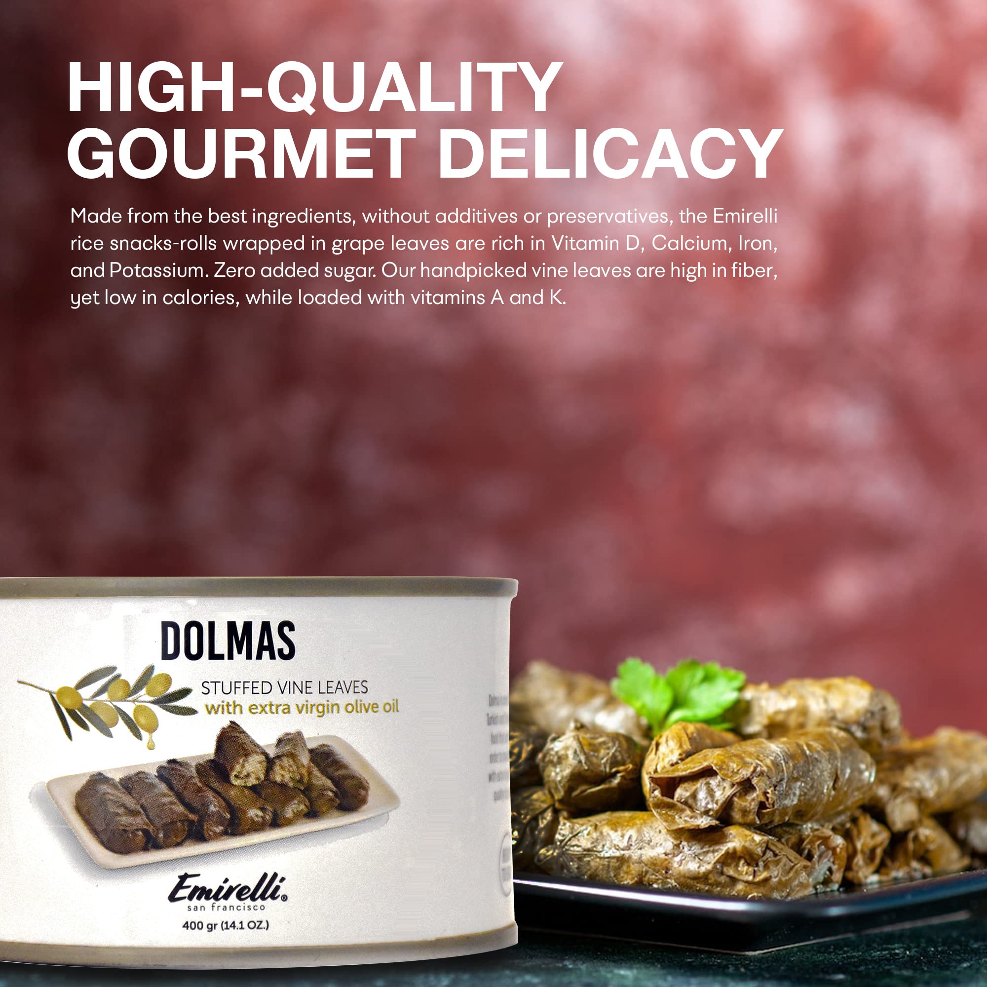 Emirelli Dolmas Stuffed Grape Leaves with Rice & Mediterranean Herbs in Extra Virgin Olive Oil – Ready-to-Eat Vegan Dolmades (14oz, Pack of 6) | Authentic Turkish Recipe | Perfect for Picnics, Parties & Mediterranean Diet Meals