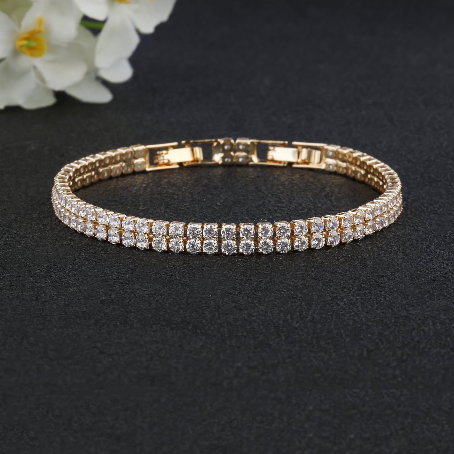 5A Cubic Zirconia Gold Plated Bracelet for Women - Elegant Chain Link Design - Perfect for Parties, Weddings & Everyday Wear