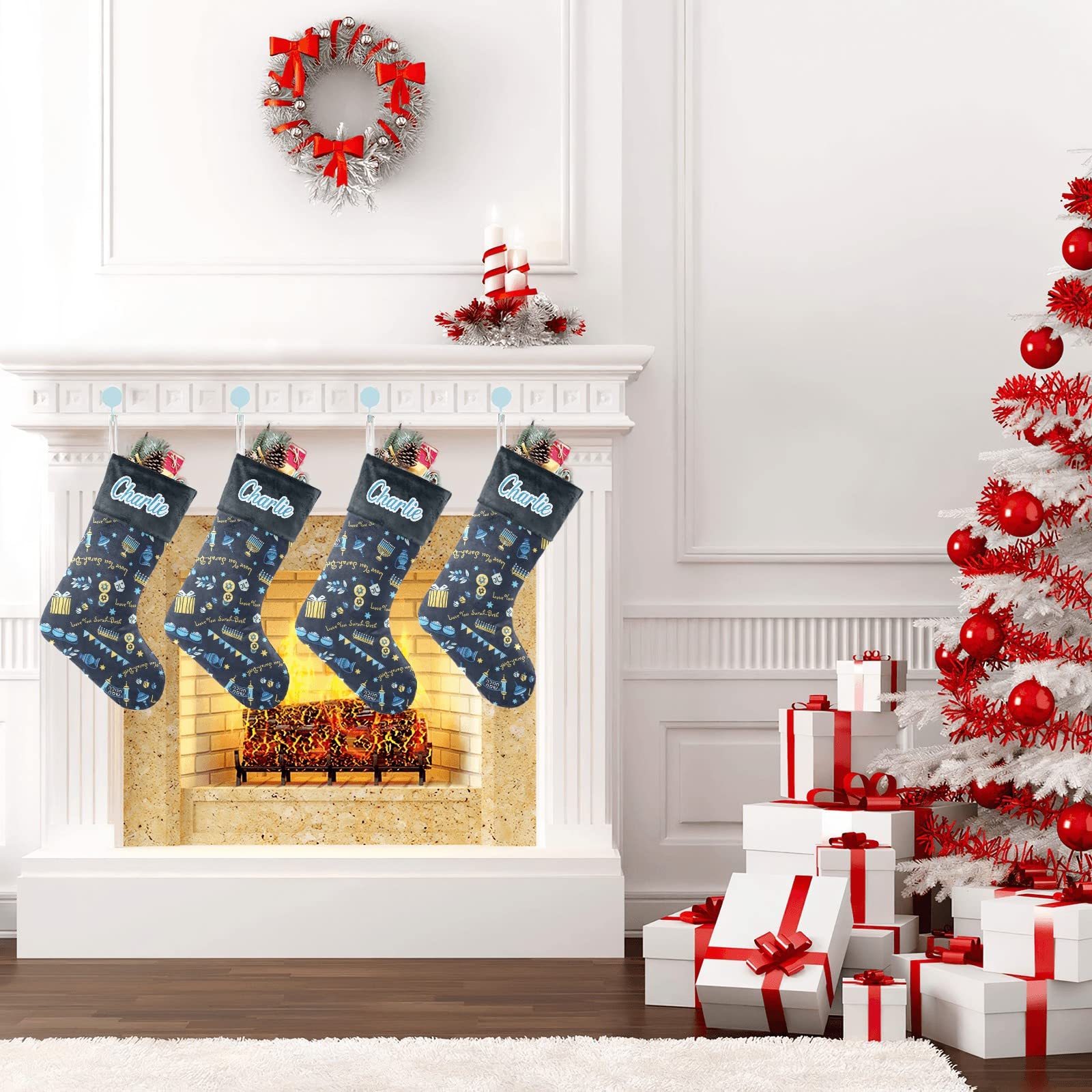 Personalized Hanukkah Christmas Stockings for Dogs - Custom Name Text Holiday Pet Gift Decor - 17.52 x 7.87 Inch - Perfect for Pet Lovers' Christmas Decorations & Festive Home Decor
