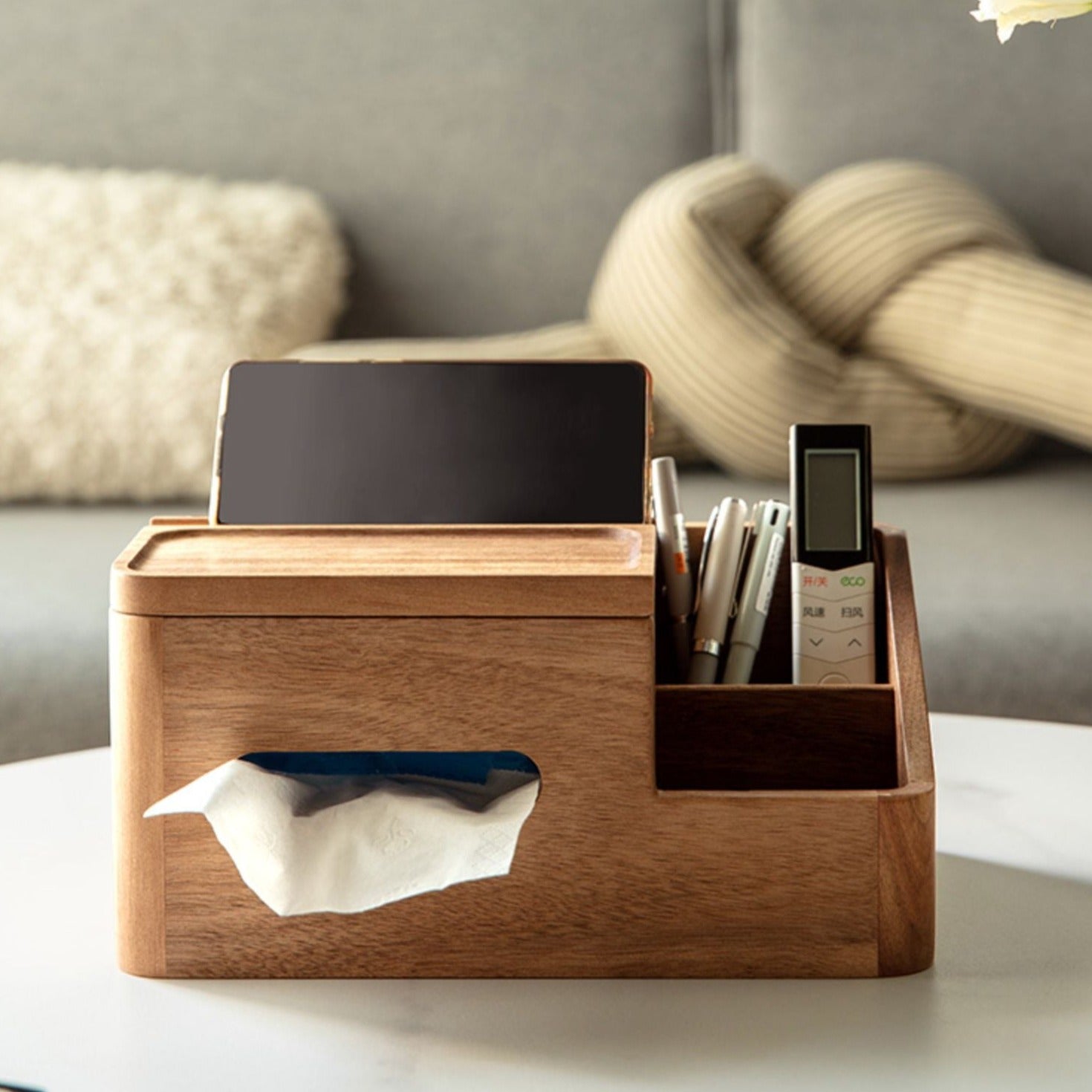 Premium Black Walnut & Acacia Solid Wood Multi-Functional Tissue Box Holder - Handcrafted Home Decor for Living Room, Bedroom & Office
