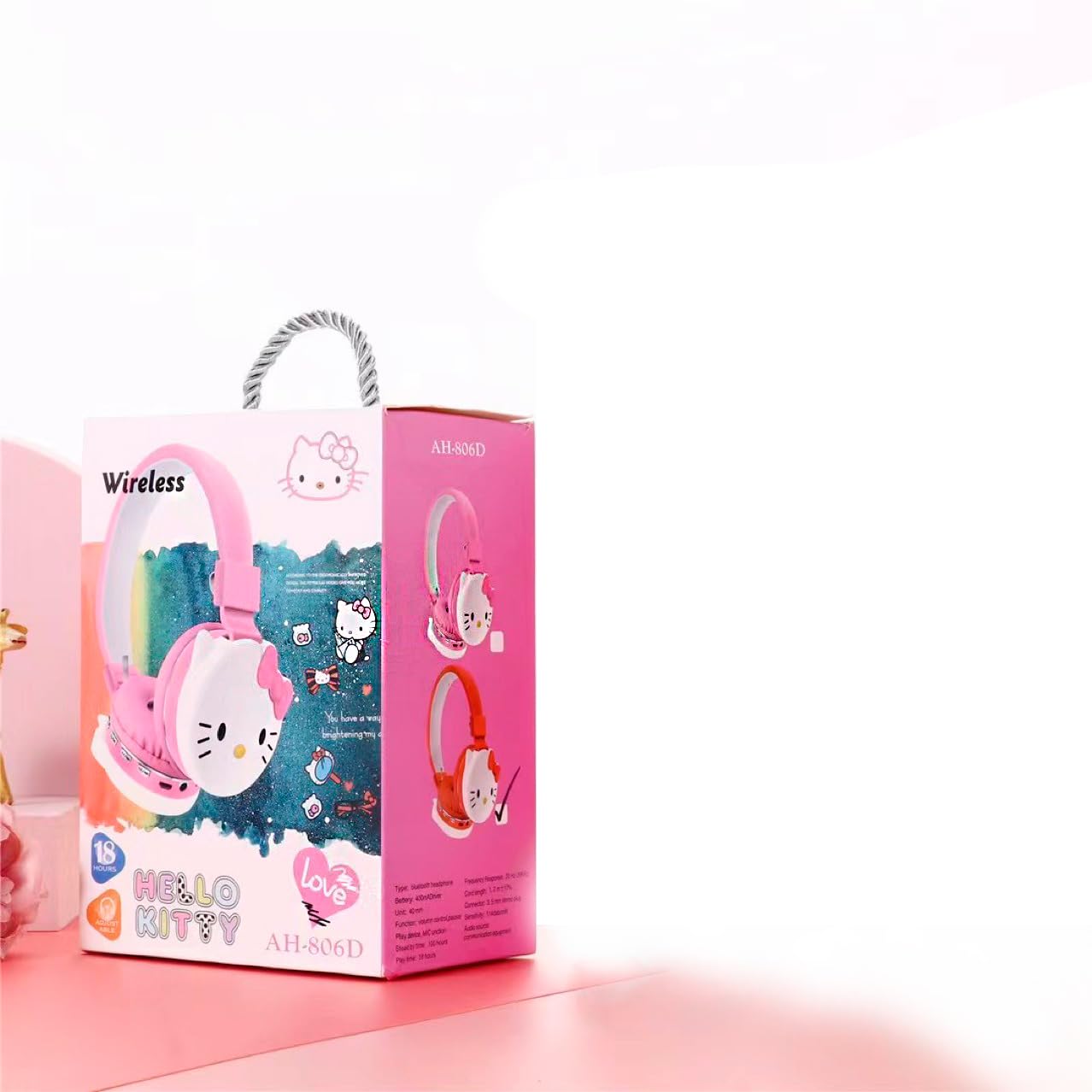 Wireless Bluetooth Headphones for Kids - Cute Noise Cancelling Headset with Mic for Boys & Girls (Hello Kitty, Pink) - Perfect for Online Classes, Travel & Gaming