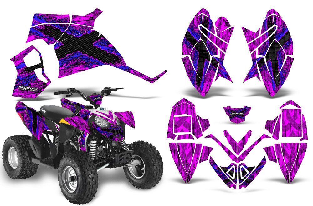 Polaris Outlaw 90 110 ATV Graphics Kit 2002-2024 - TribalX Blue Pink Decal Stickers for Custom Body Wrap | Off-Road Racing & Trail Riding Accessories