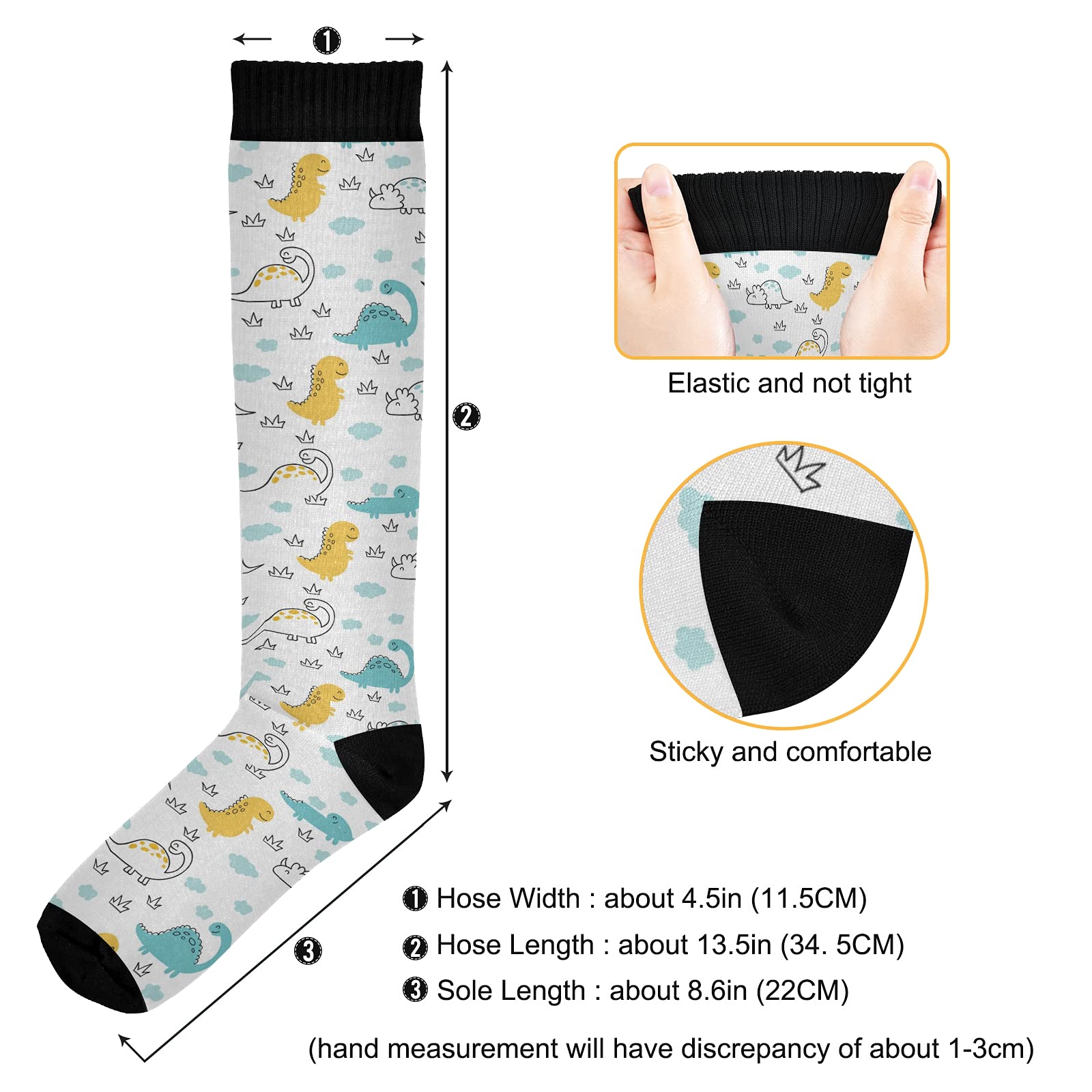 JUNZAN Cute Dinosaur Compression Socks for Women & Men - Breathable Arch Support Socks for Running, Cycling, Nursing & Travel - Improve Blood Circulation & Reduce Fatigue