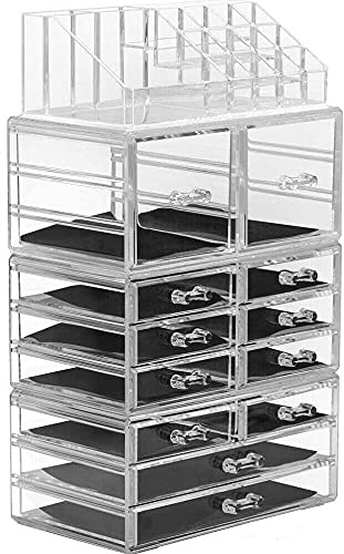 Extra Large Acrylic Makeup Organizer with 12 Drawers & 16 Compartments - Clear Cosmetic Storage Box for Vanity, Bathroom & Dresser | Perfect for Makeup Brushes, Lipsticks, Skincare & Jewelry Organization