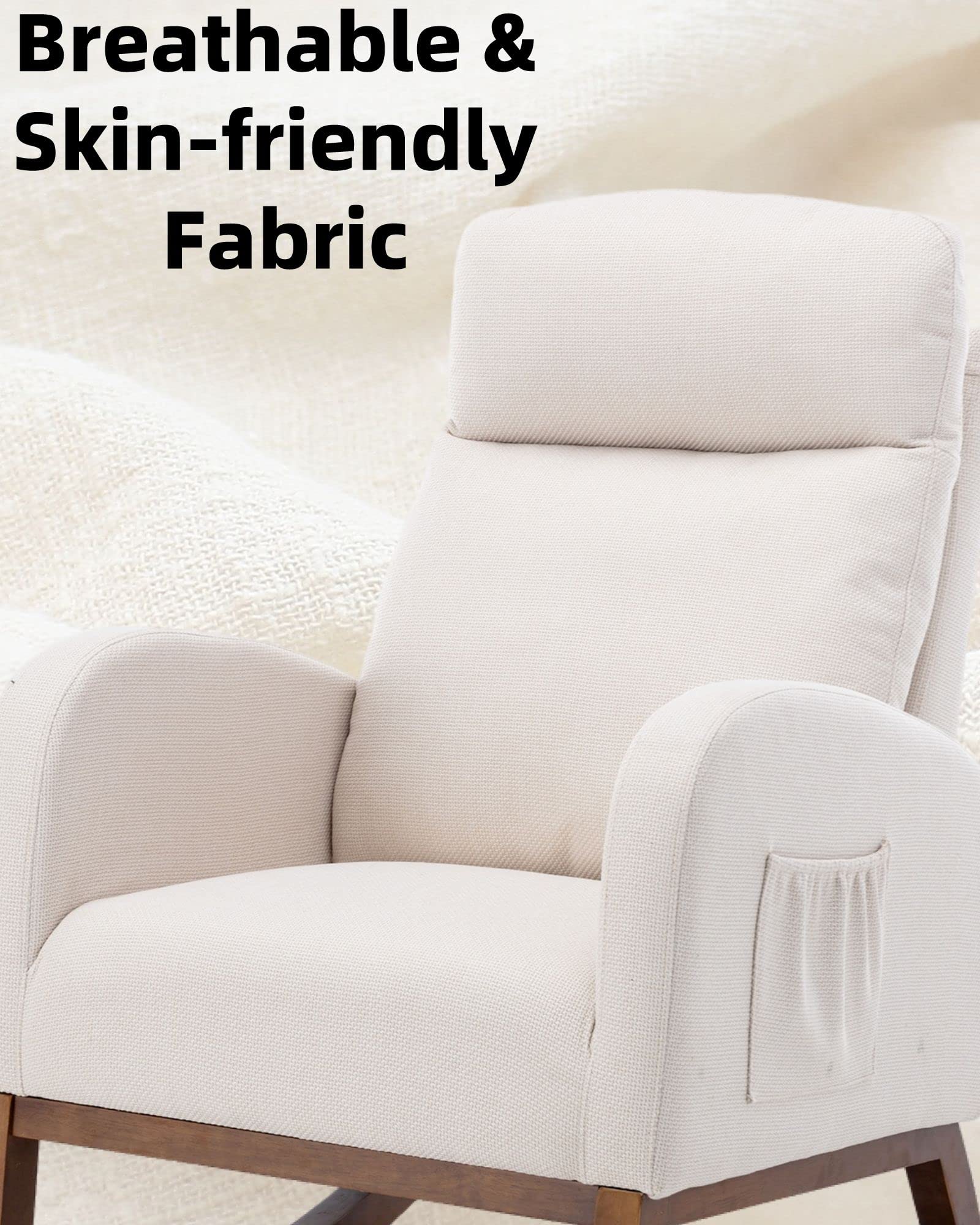 Comfortable Upholstered Glider Rocking Chair for Nursery - Breathable Fabric, Beige | Perfect for Baby Nurseries, Bedrooms & Living Rooms