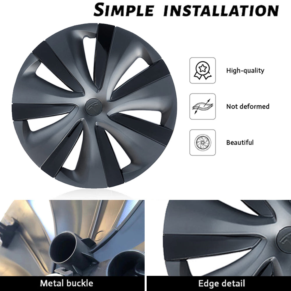 Tesla Model Y 19 Inch Gemini Wheel Covers (4PCS) - Matte Black Sport Style for Model S Version | Enhance Your Tesla's Look for Daily Commute & Road Trips
