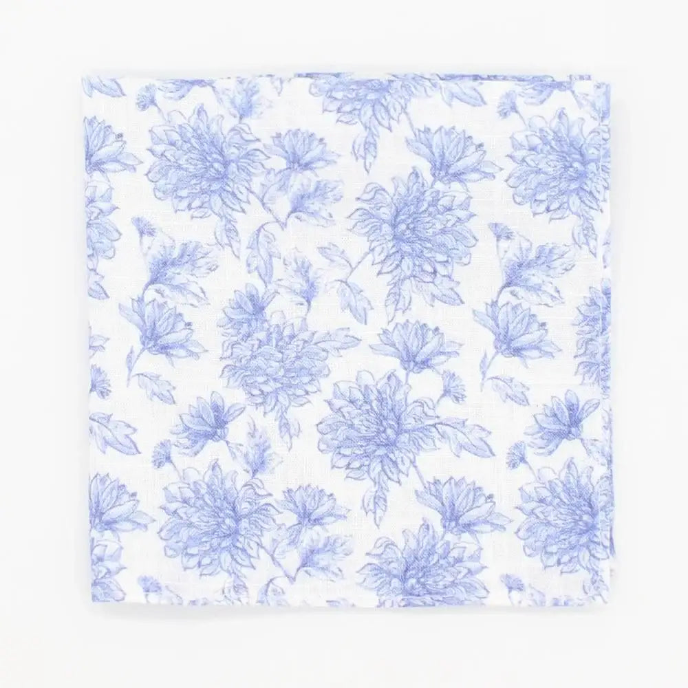 L.A. Smith Blue Linen Floral Tie and Pocket Square Set - Elegant Wedding, Prom & Formal Event Accessories for Men