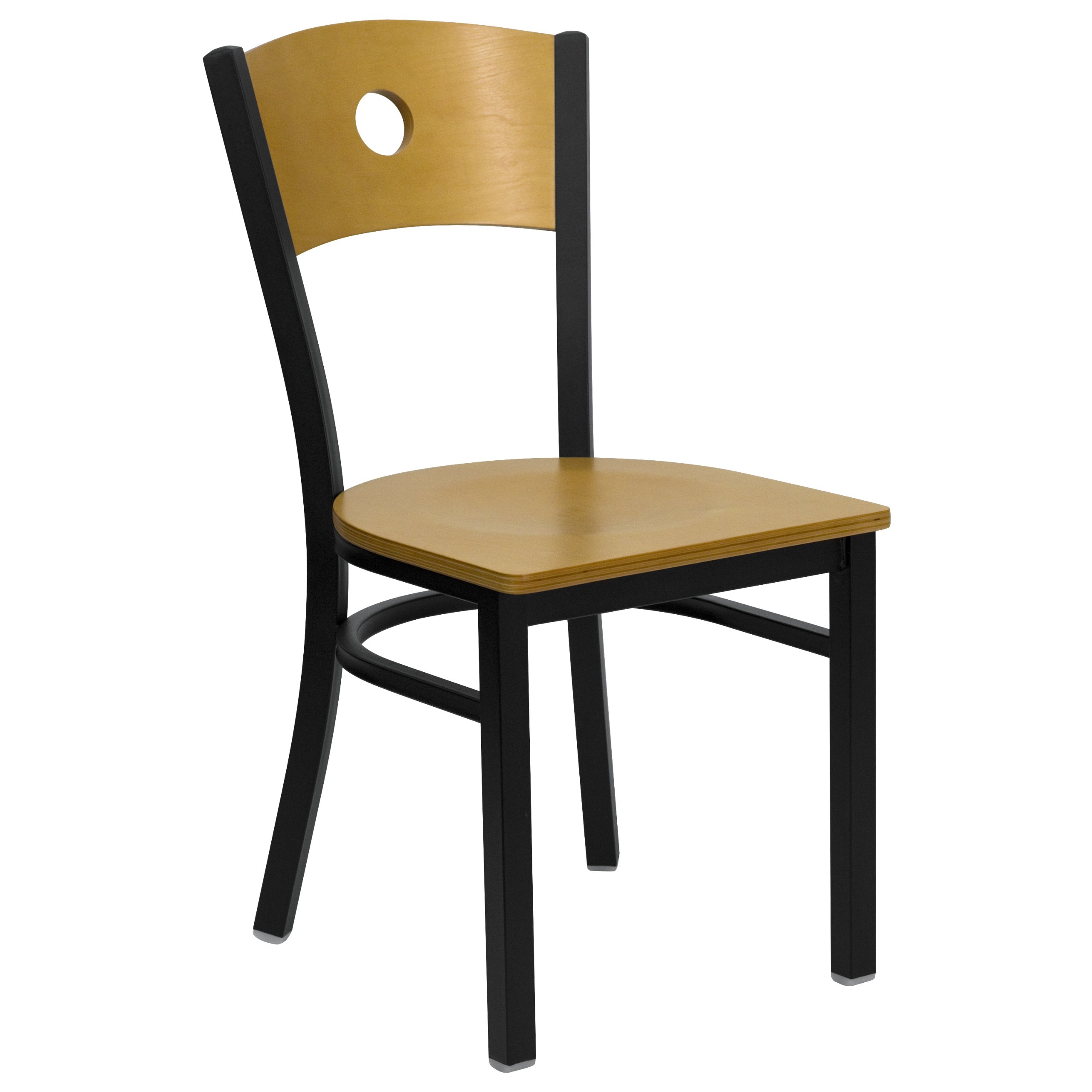 Flash Furniture HERCULES Series Black Metal Restaurant Chair with Natural Wood Back & Seat - Durable Dining Chairs for Restaurants, Cafes, and Home Kitchens