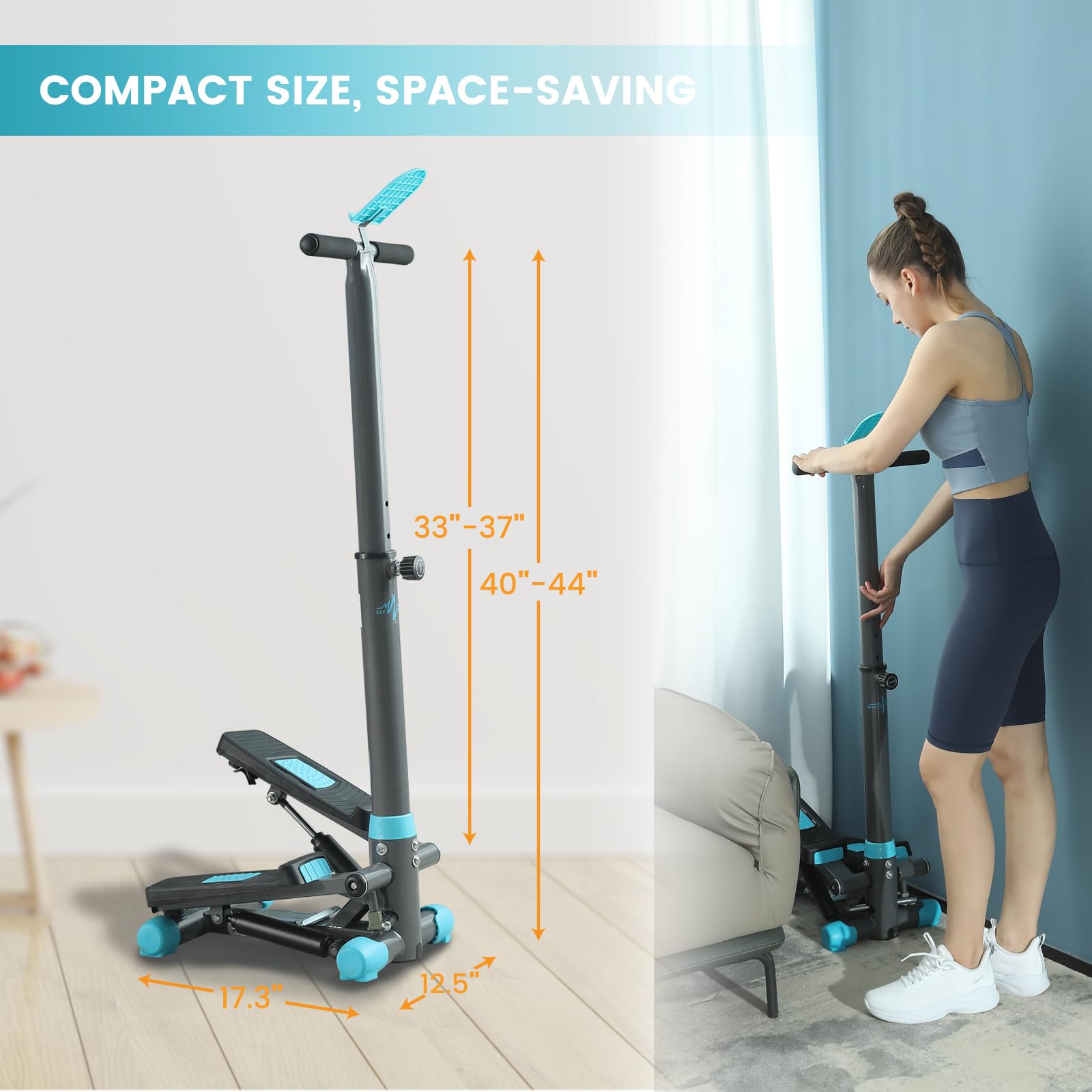 Stepper Machine for Home Workout - Portable Stepper Exercise Equipment for Fitness, Cardio & Leg Training - Compact Design for Apartments, Living Rooms, Bedrooms & Offices (Grey with Blue, Model SFSH100-A) - Perfect for Home Gym, Office Breaks & Low-Impact Workouts
