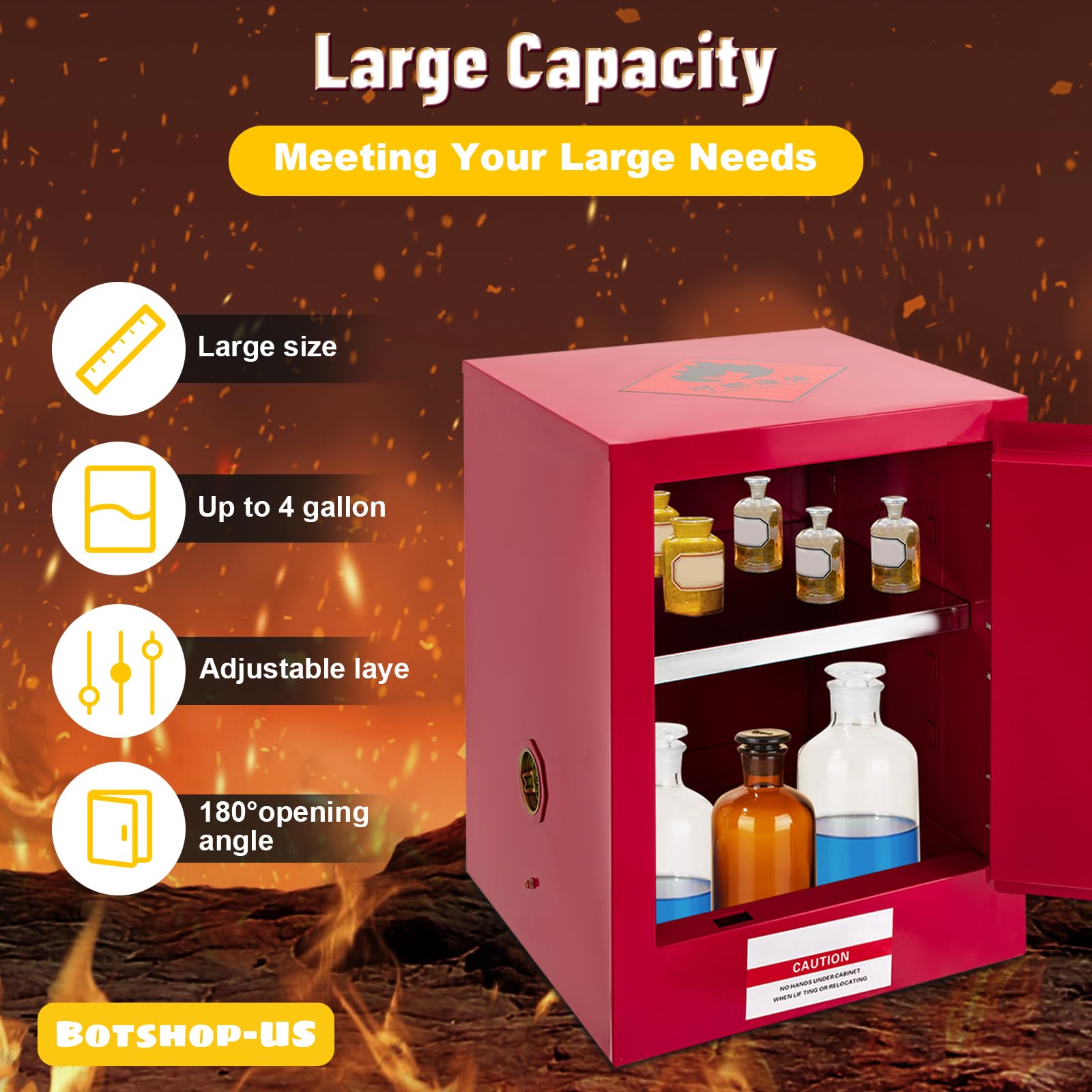 Gdrasuya10 4-Gallon Flammable Liquid Safety Storage Cabinet - Fireproof Hazardous Chemical Cabinet with Adjustable Shelves, 17x17x22 Inches, Red - Ideal for Garage, Workshop & Laboratory Chemical Storage
