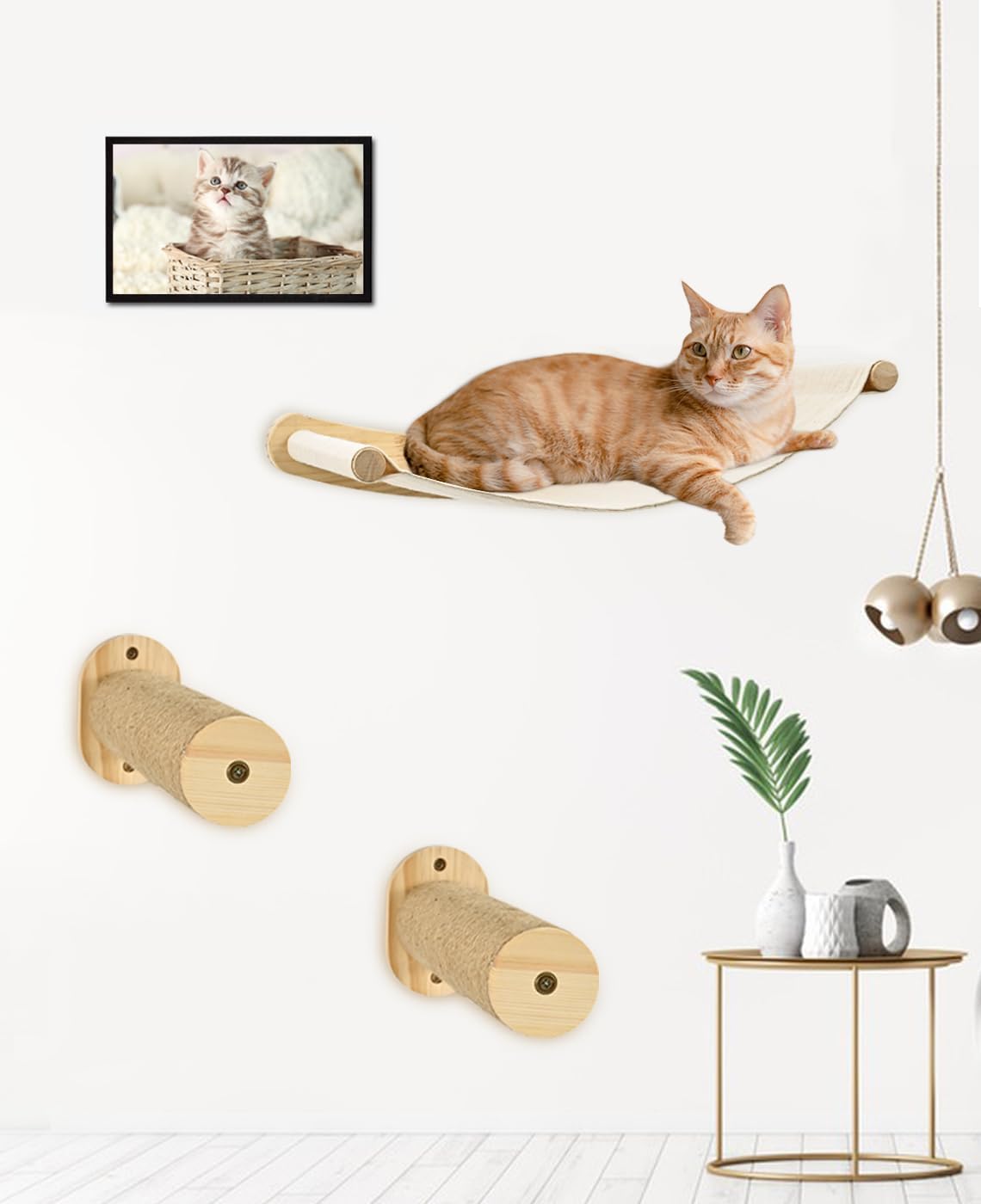 Wall-Mounted Cat Hammock with Steps - Climbing & Sleeping Shelf for Indoor Cats - Perfect for Play & Rest