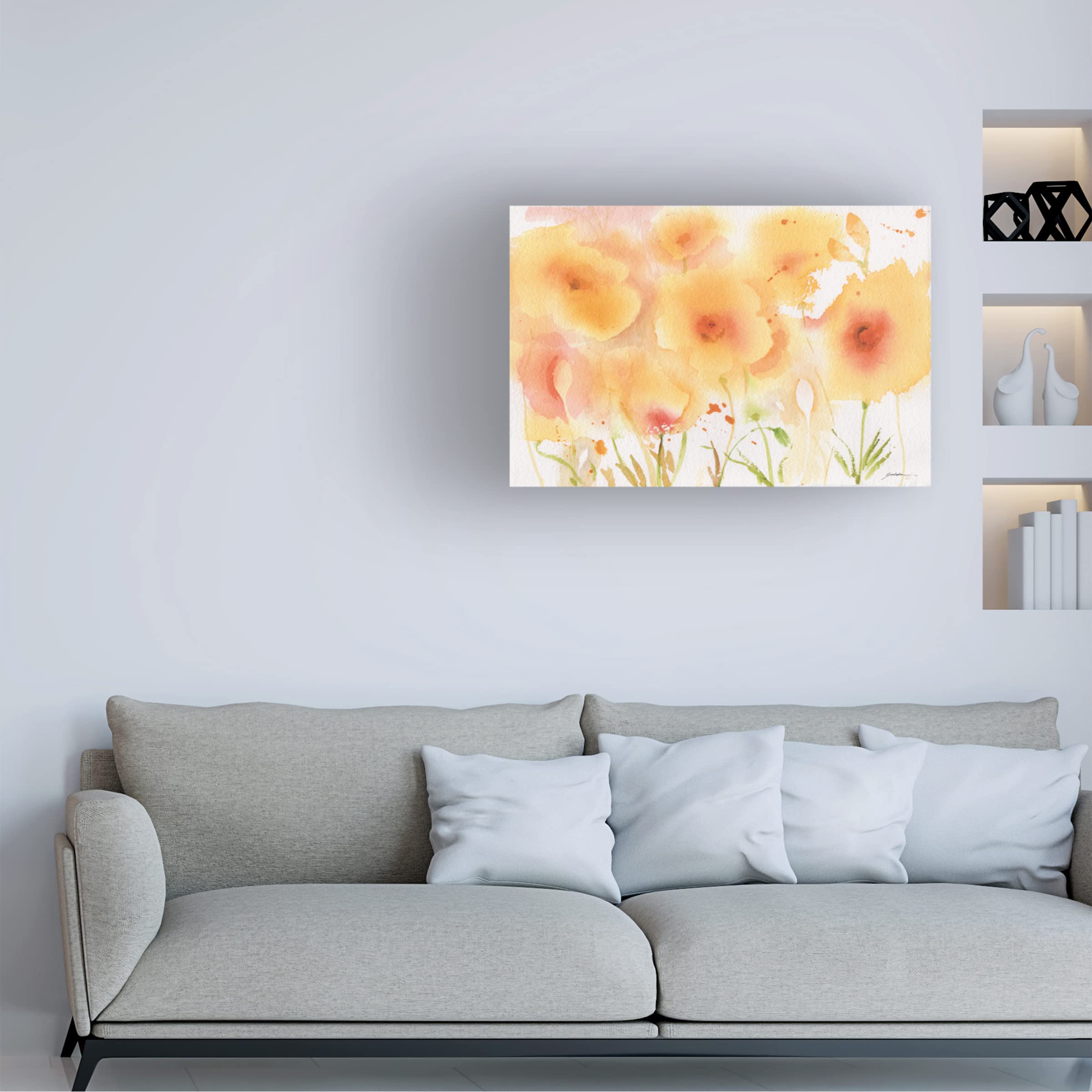 Sheila Golden 'Garden of Gold' Framed Canvas Wall Art - Modern Floral Home Decor for Living Room, Bedroom & Office