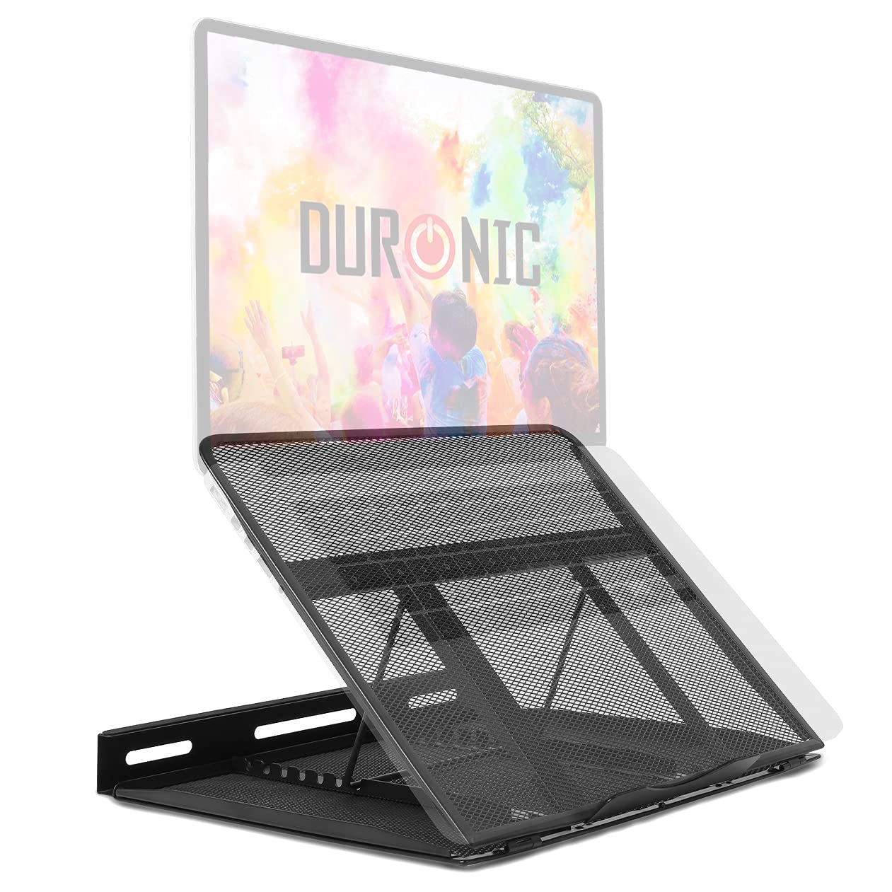 Duronic DM074 Adjustable Laptop Stand - 6 Height Positions, Foldable & Portable Ergonomic Design with Mesh Tray for MacBook/Tablet - Perfect for Home Office, Gaming & Workspace Setup