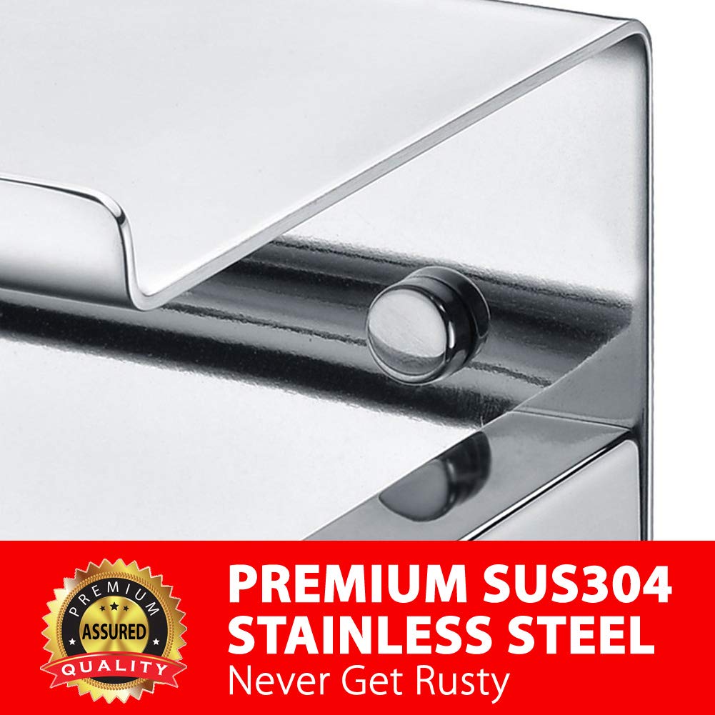 Stainless Steel Toilet Paper Holder with Phone Shelf - Wall Mounted Bathroom Tissue Roll Holder for Mega Rolls - Polished Chrome Finish - Perfect for Home, Office, and RV Bathrooms