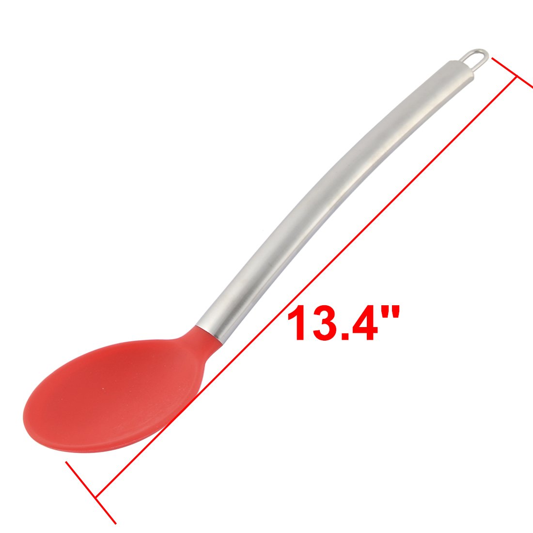 uxcell Silicone Covered Kitchen Soup Spoon - Heat Resistant Cooking Ladle with Red Handle & Silver Tone - Perfect for Serving Soups, Stews, and Sauces