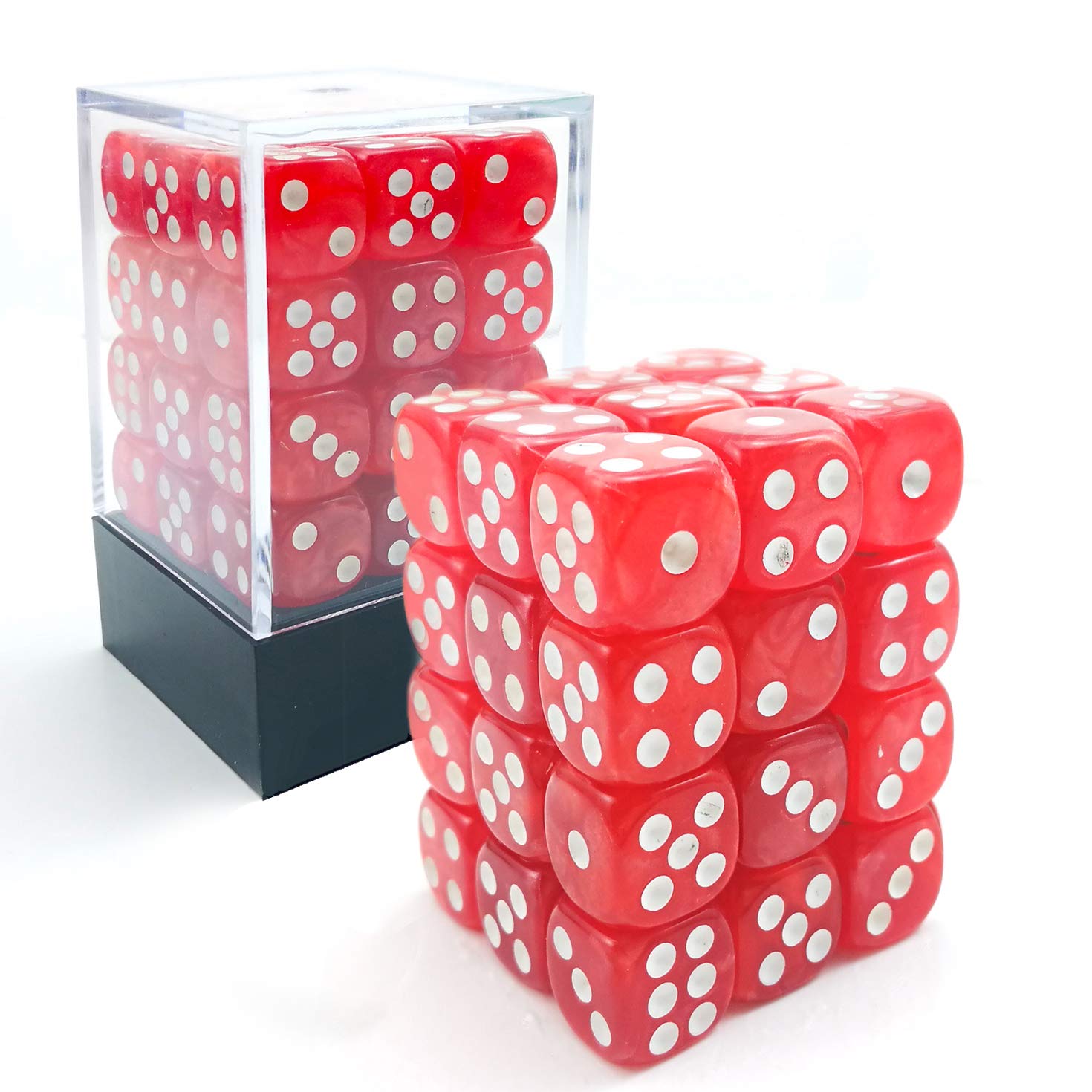 Bescon 12mm Six-Sided Dice Set - 36 Marble Red D6 Dice in Brick Storage Box | Perfect for Board Games, RPGs, Math Education & Casino Night