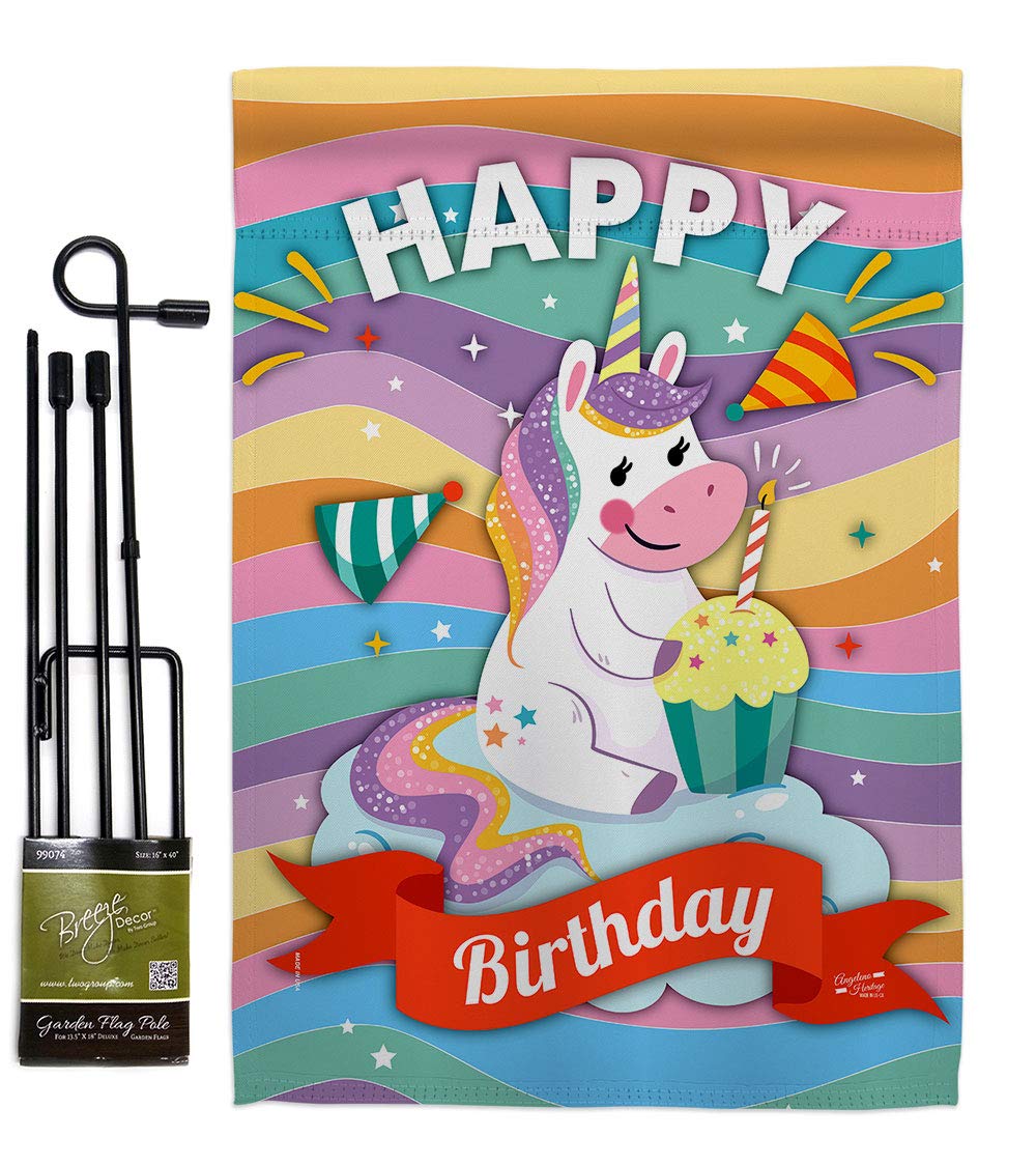 Unicorn Garden Flag Set with Stand - Birthday Party Decor for Yard & Home