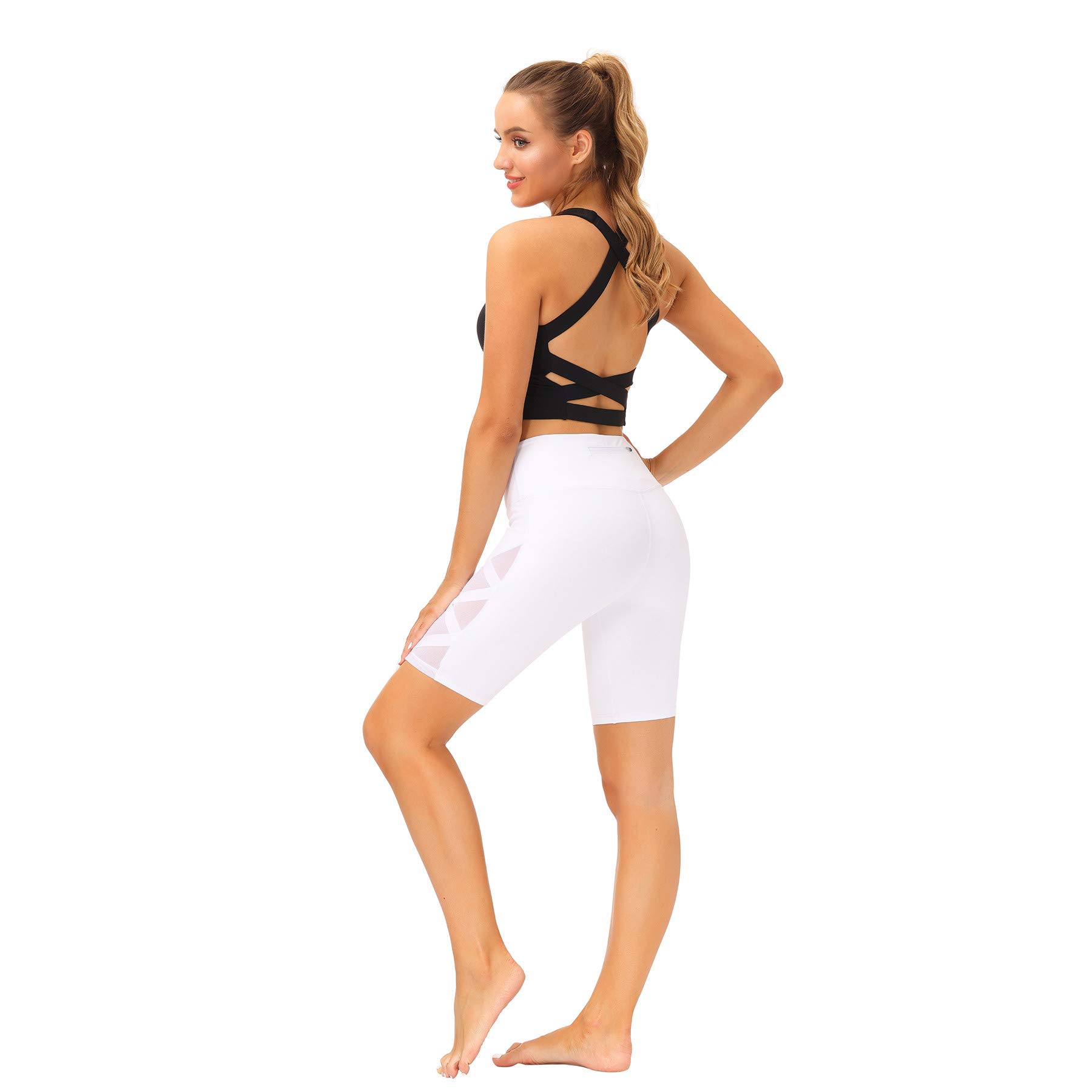 Romansong Women's High Waisted Yoga Pants with Pockets - 4-Way Stretch Tummy Control Mesh Leggings for Workout, Running & Lounge Wear - Non See-Through Capri Fitness Pants