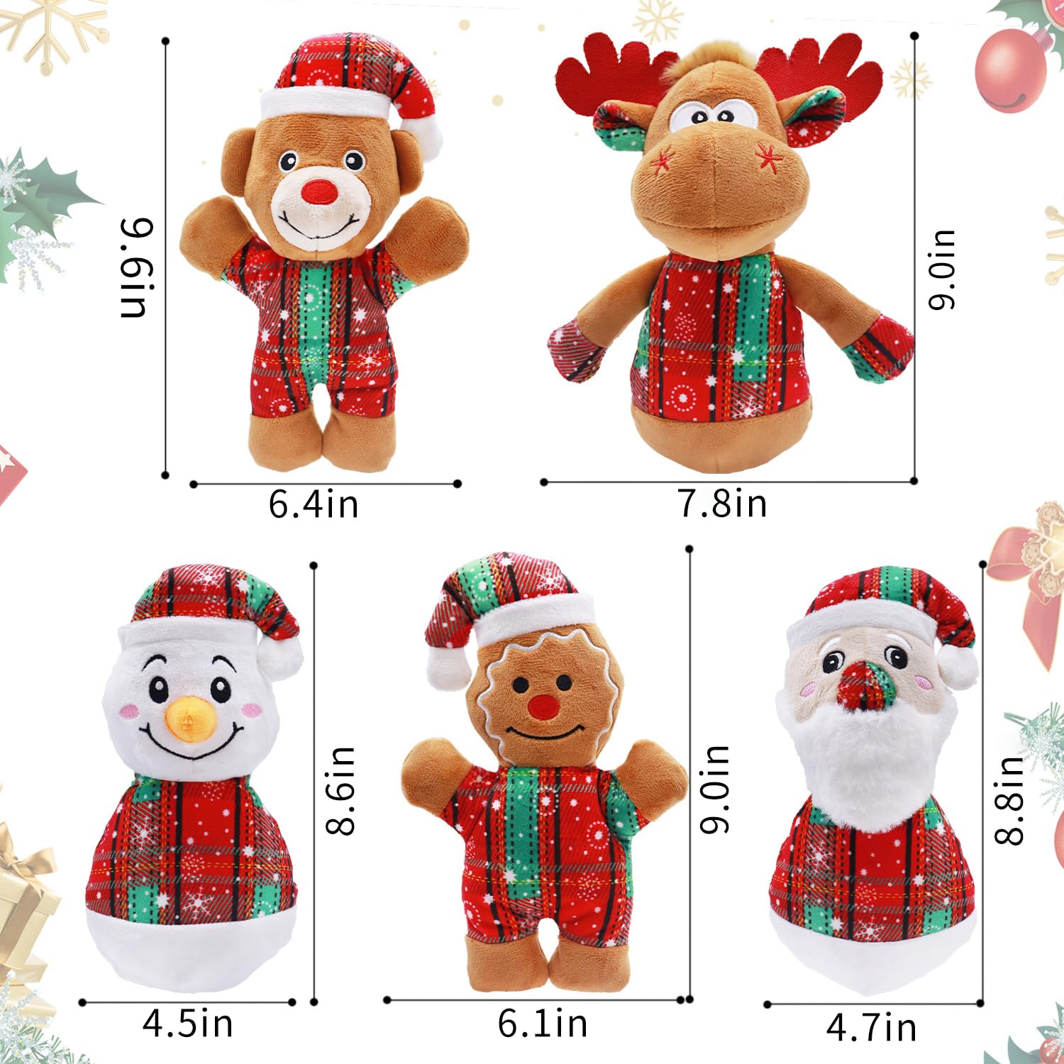 Christmas Dog Toys 5-Pack - Squeaky Holiday Chew Toys for Small & Medium Dogs | Santa, Reindeer & Snowman Designs | Durable Pet Gifts for Puppies to Stay Happy & Engaged | Perfect for Christmas Playtime & Training Rewards
