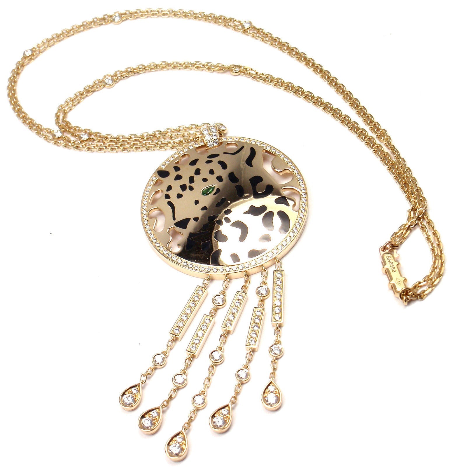 Authentic Cartier Panther 18K Yellow Gold Diamond Tsavorite Lacquer Necklace | Luxury Jewelry for Women | Perfect for Weddings, Anniversaries & Special Occasions
