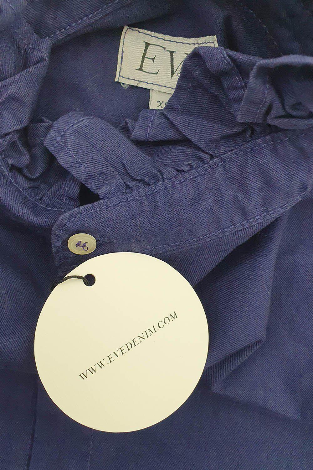 EVE DENIM 100% Cotton Women's Violet Button-Down Shirt in Navy Blue (XS) - Casual Office Wear & Spring Outfits