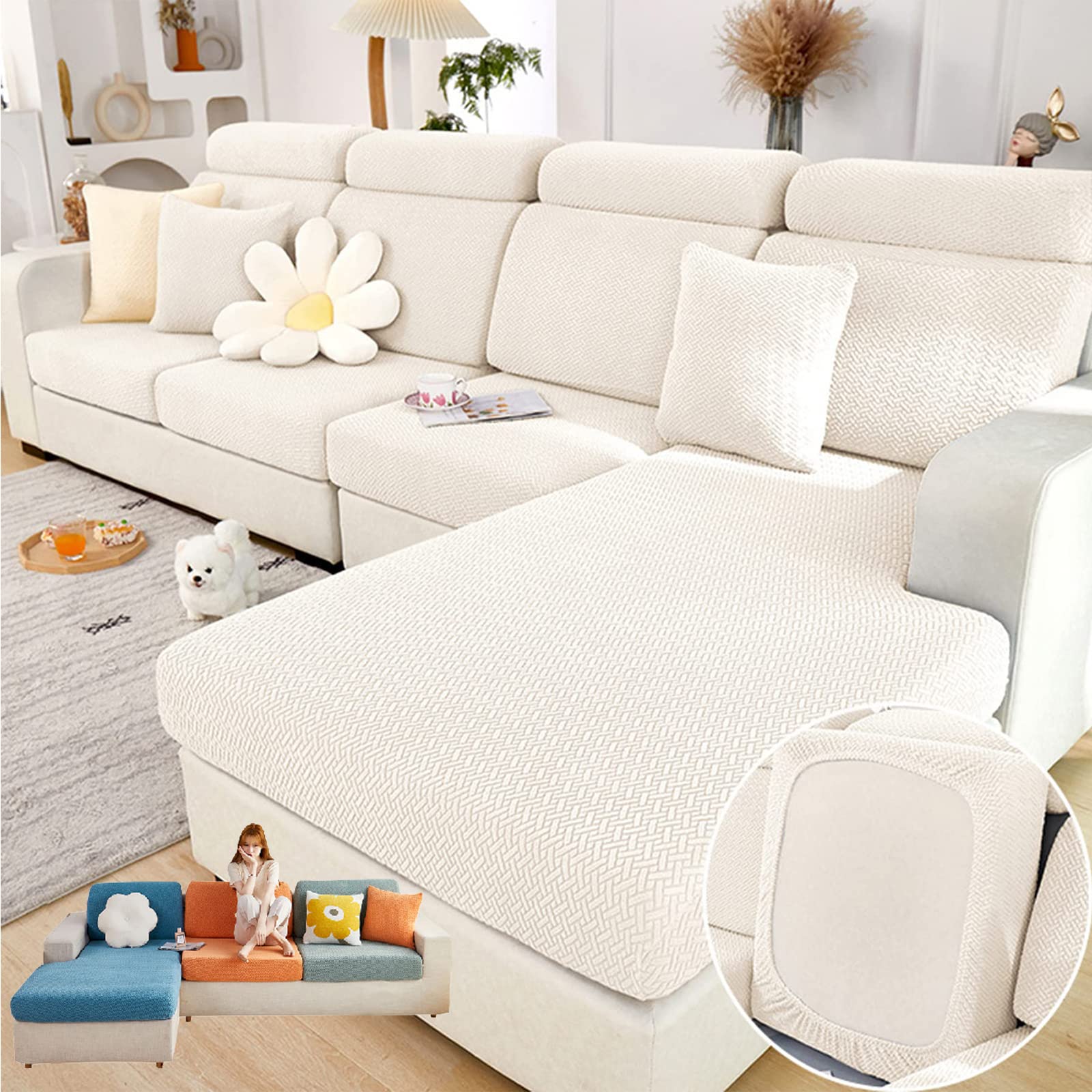 Soothing Stretchable Sofa Cover - Large Single Seat, Washable & Wear-Resistant Couch Protector for Sectional Sofas, Perfect for Living Room, Bedroom, or Office (Jade White)
