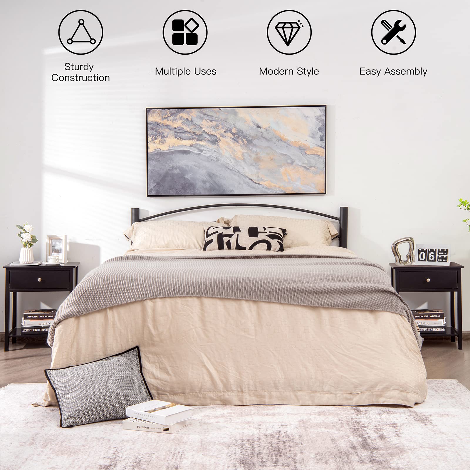 Giantex Nightstand Set of 2, Wooden End Tables with Drawer & Open Shelf - Space-Saving Bedside Tables for Small Spaces - 2-Tier Night Stand for Bedroom, Living Room & Dorm - Easy Assembly Black - Perfect for Storing Books, Lamps & Bedroom Essentials