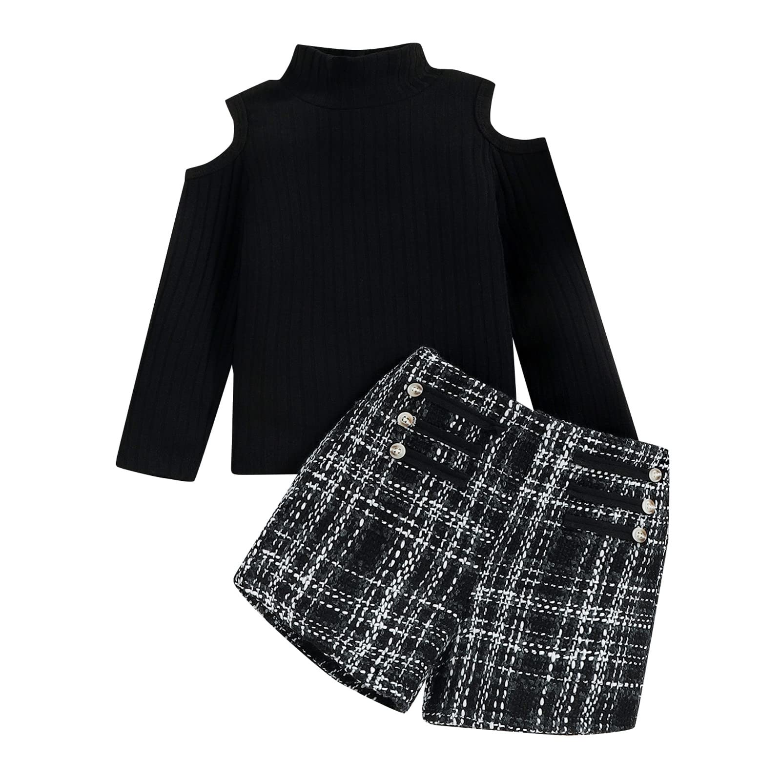 Girl's Solid Color Long Sleeve Turtleneck Knit Sweater & Mini Skirt Set - Black Fall Winter Outfit for 5-6 Years | Cute Toddler School & Holiday Party Clothes