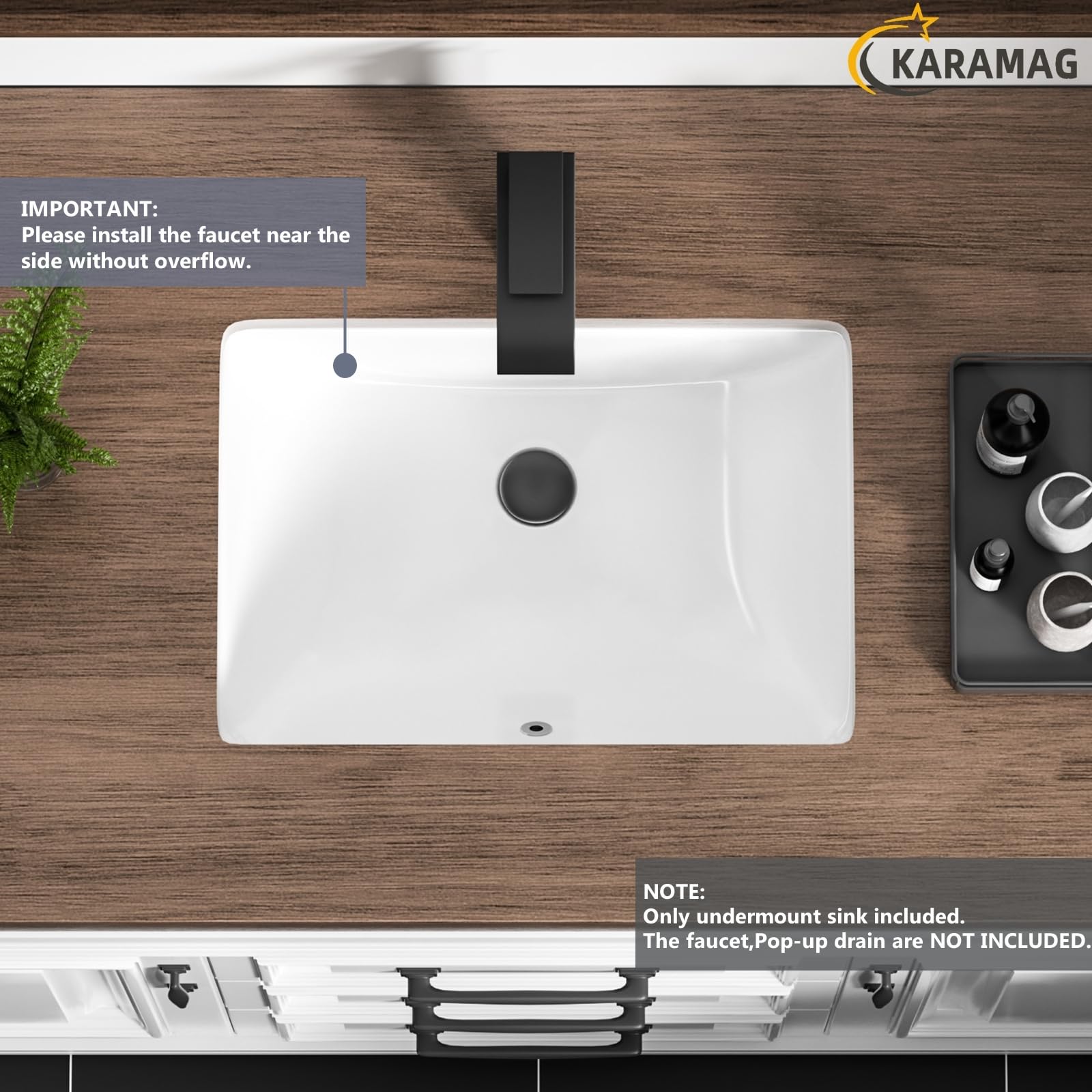 Premium Vitreous Ceramic Undermount Bathroom Sink - Durable Rectangle Vanity Sink for Restroom & Lavatory, Pure White (18.3