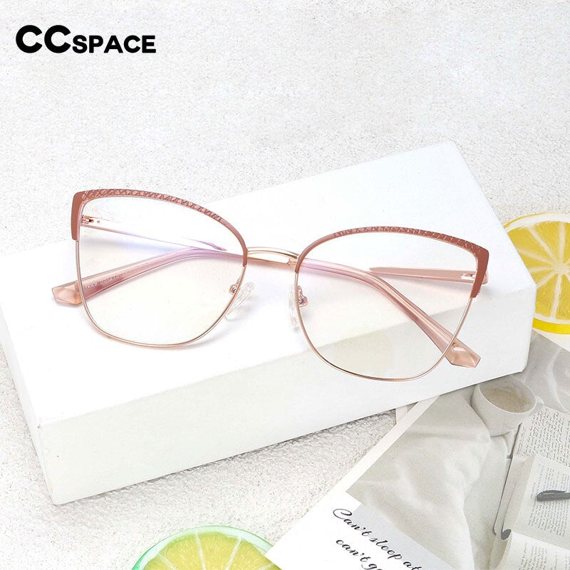 CCspace Women's Full Rim Square Cat Eye Eyeglasses 54462 - Stylish Alloy Frame for Everyday Wear, Work & Fashion Outfits