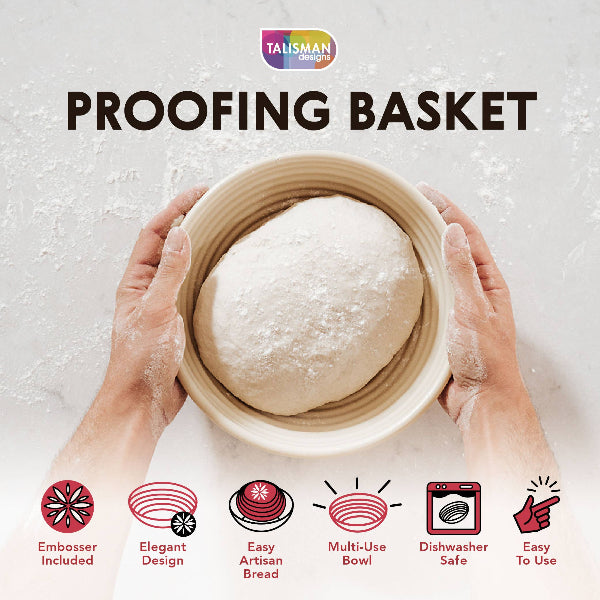 Talisman Proofing Basket & Embosser Set - Professional Dough Proofing Basket with Embosser for Artisan Bread Baking - Perfect for Sourdough, Baguettes & Homemade Bread Making