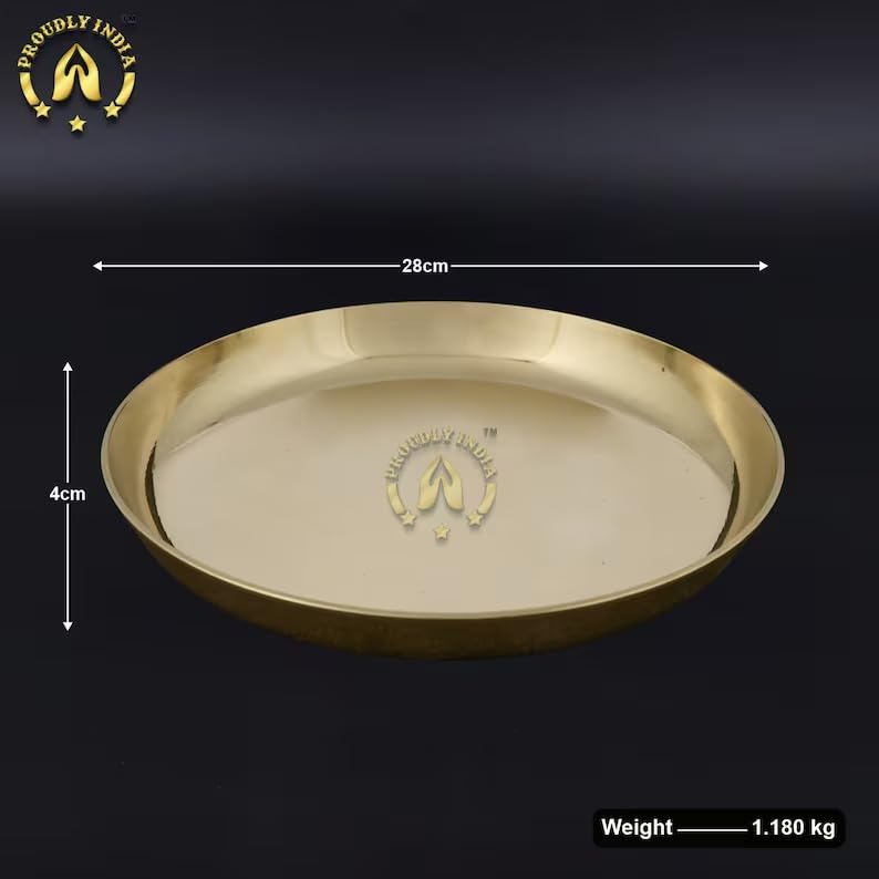 11 Inch Vengala Thattu Pure Kansa Bronze Thali Plate - Premium Indian Dinnerware Set for Serving Meals, Pooja & Traditional Dining (Set of 6) | Authentic Kansa Metal Plates for Healthy Eating & Ayurvedic Benefits