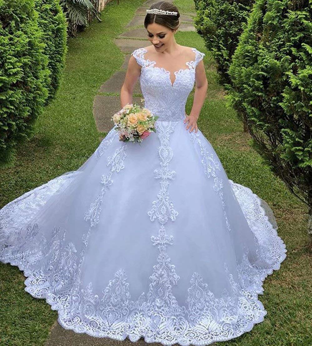 Elegant Illusion Sweetheart Wedding Dress for Bride - Long Ball Gown with Lace & Tulle Bridal Gown for Women | Perfect for Church Ceremonies, Beach Weddings & Formal Receptions