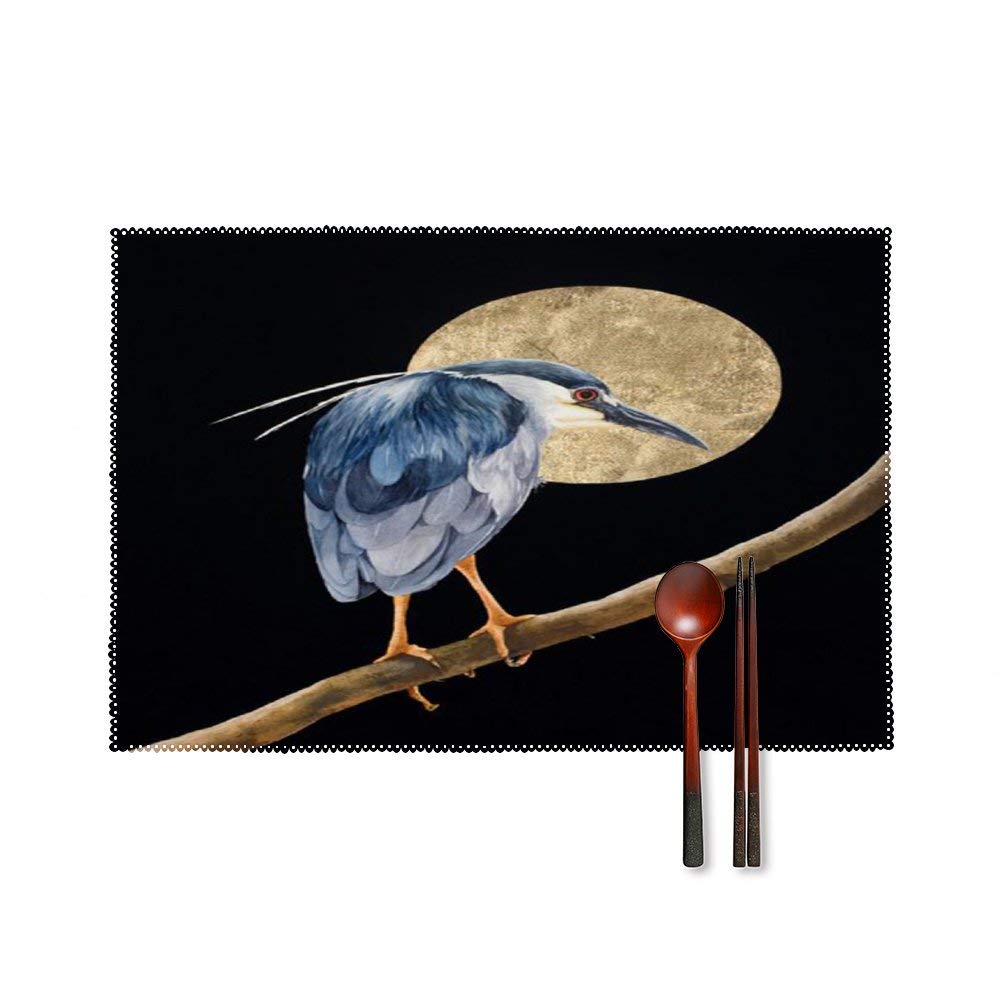Black Crown Night Heron Placemats Set of 4 - Elegant Dining & Kitchen Decor